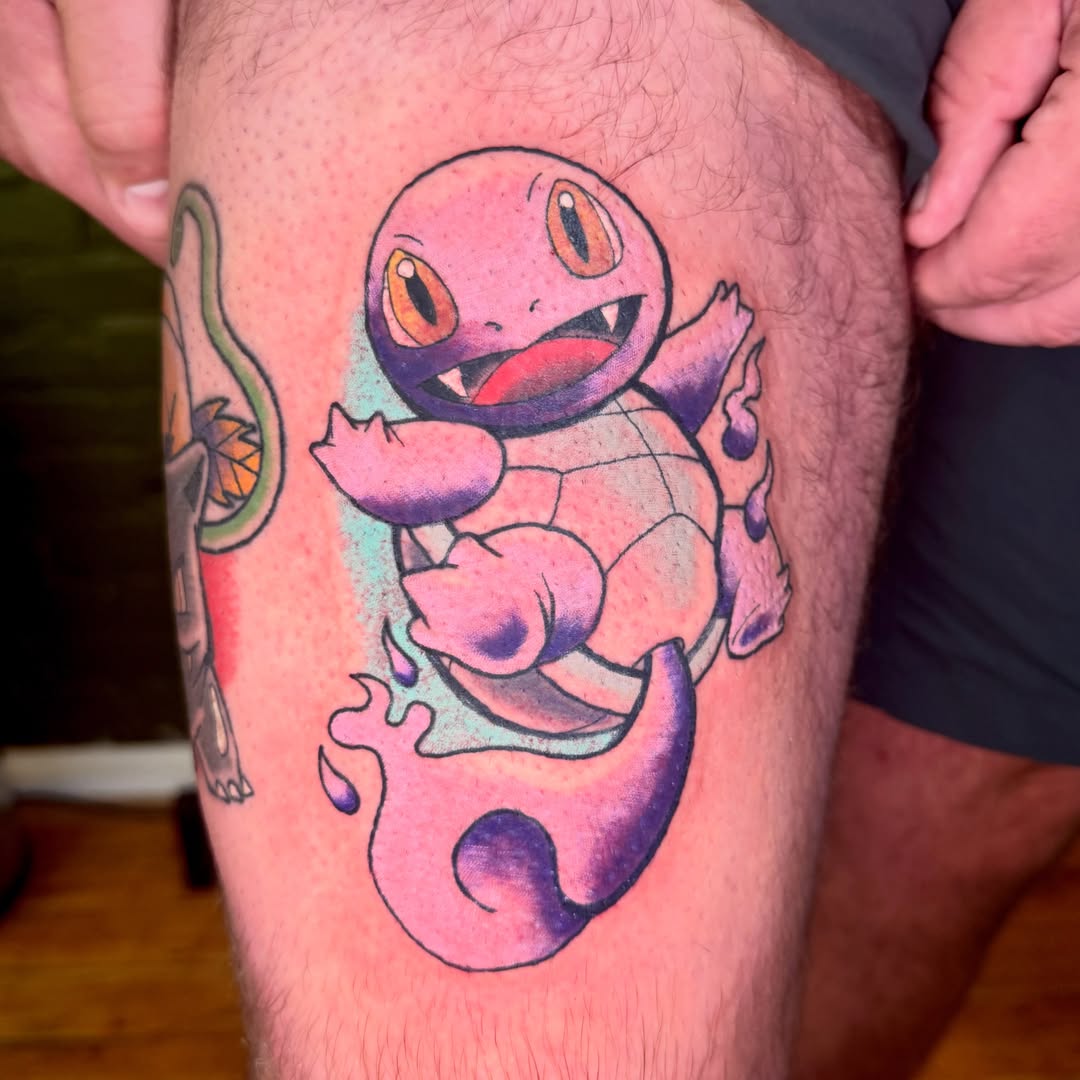 Charmander dotwork tattoo on the thigh by Zac Smith-Chevalier