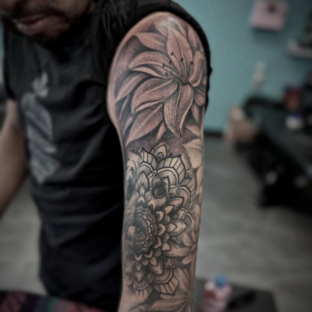 Tattoo by @freehandinbrandon — black_and_grey, realism