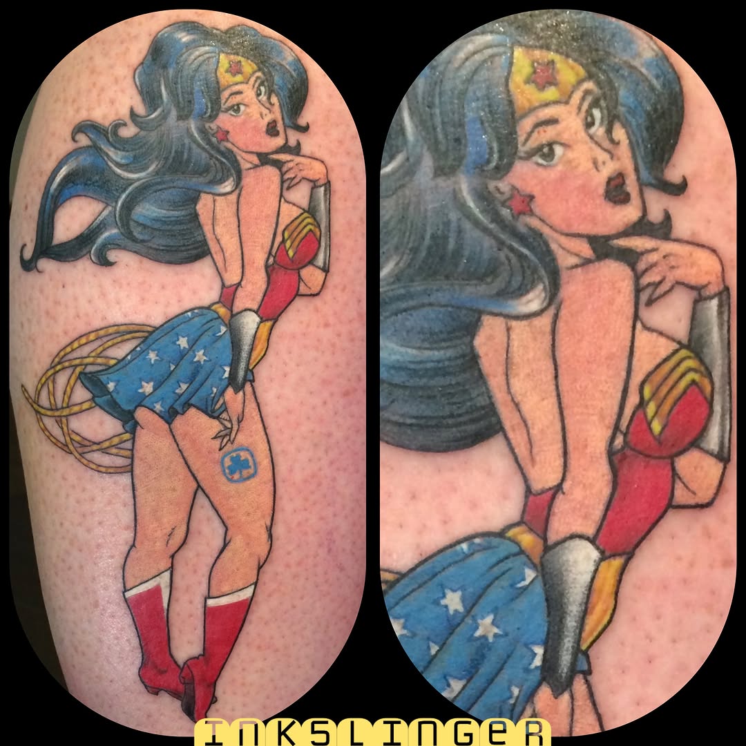 Wonder Woman American traditional tattoo on the forearm by Bryan Hunt