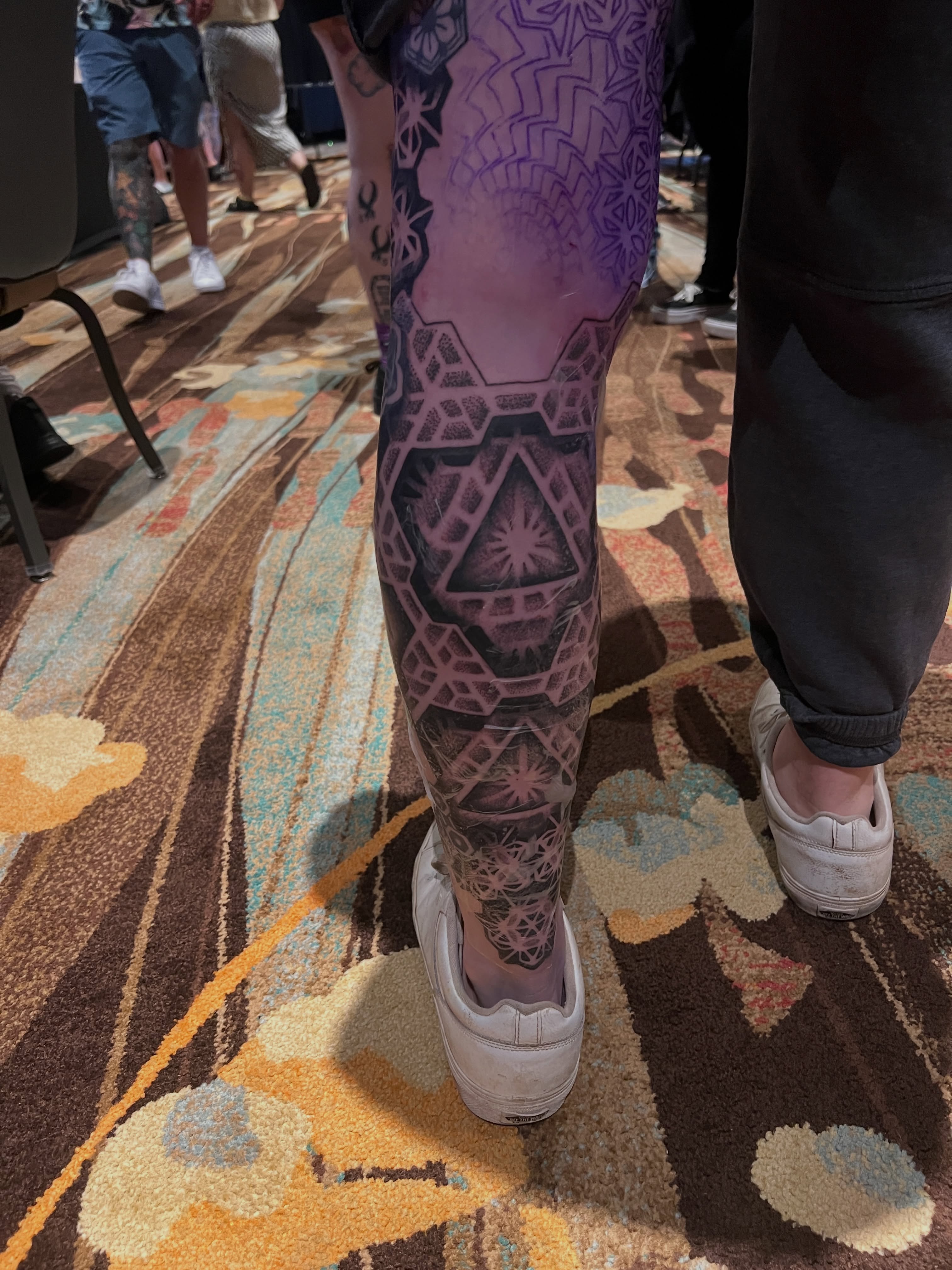 Geometric pattern geometric tattoo on the leg by Brittany Ann Goff