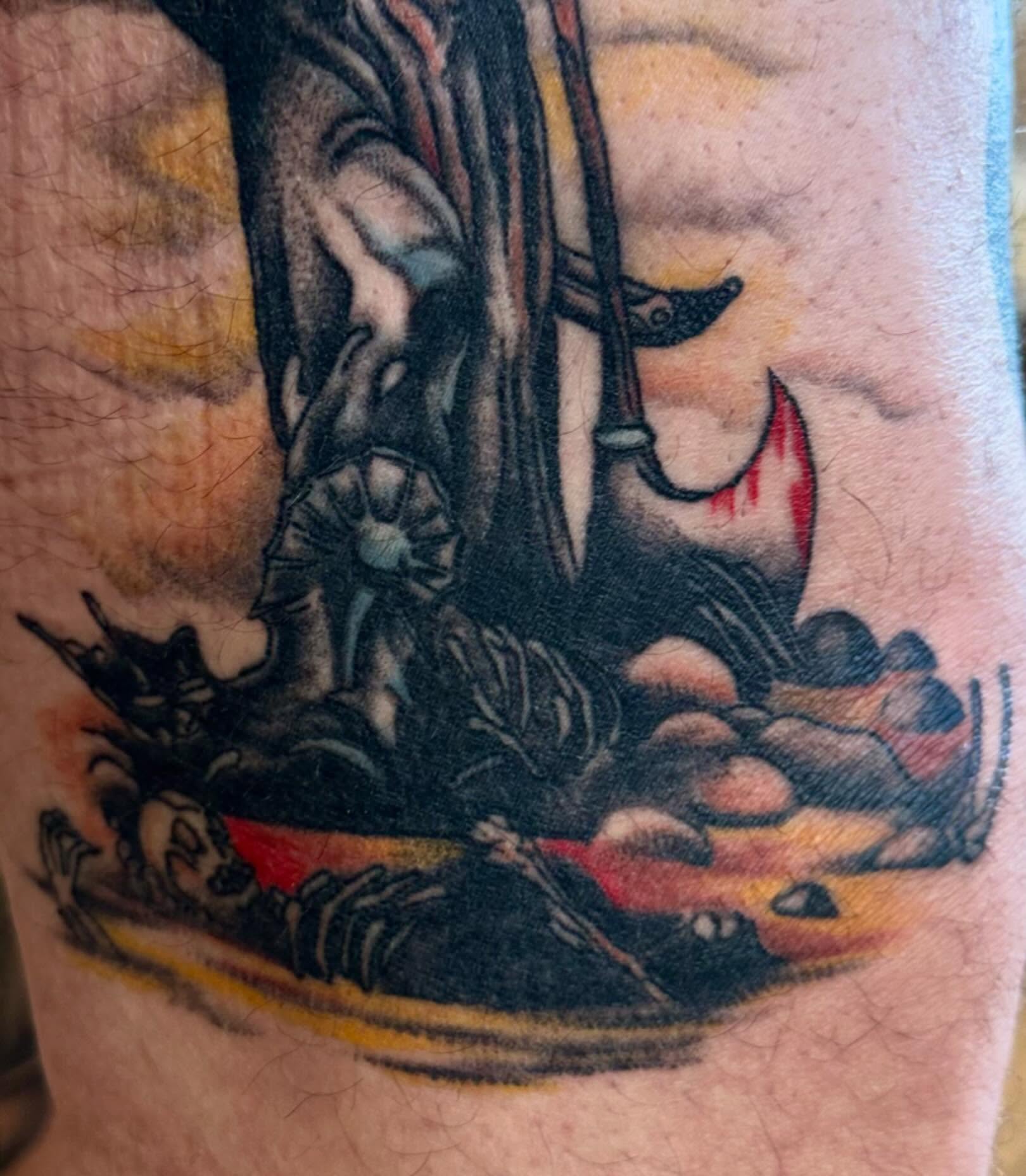 Warrior and tree American traditional tattoo on the forearm by Kaylee Woods