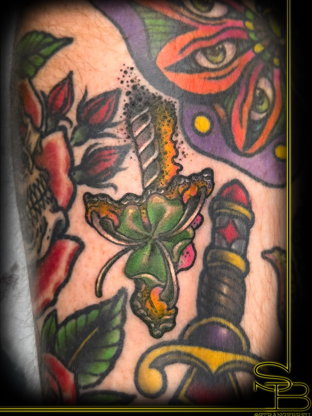 Tattoo by @strangebreu — american_traditional, dotwork