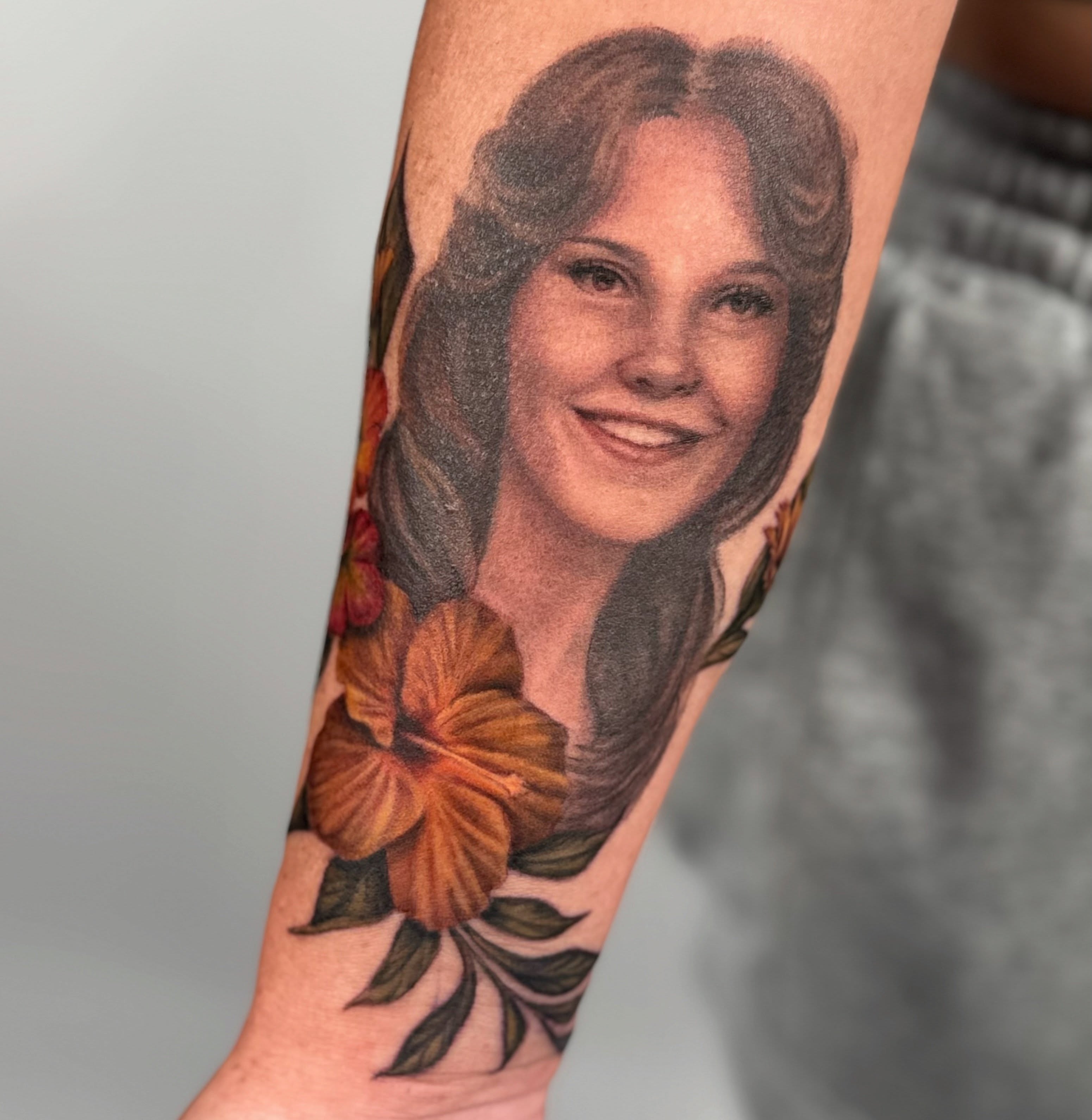 Portrait realism tattoo on the forearm by Glory Pechonis πΏ