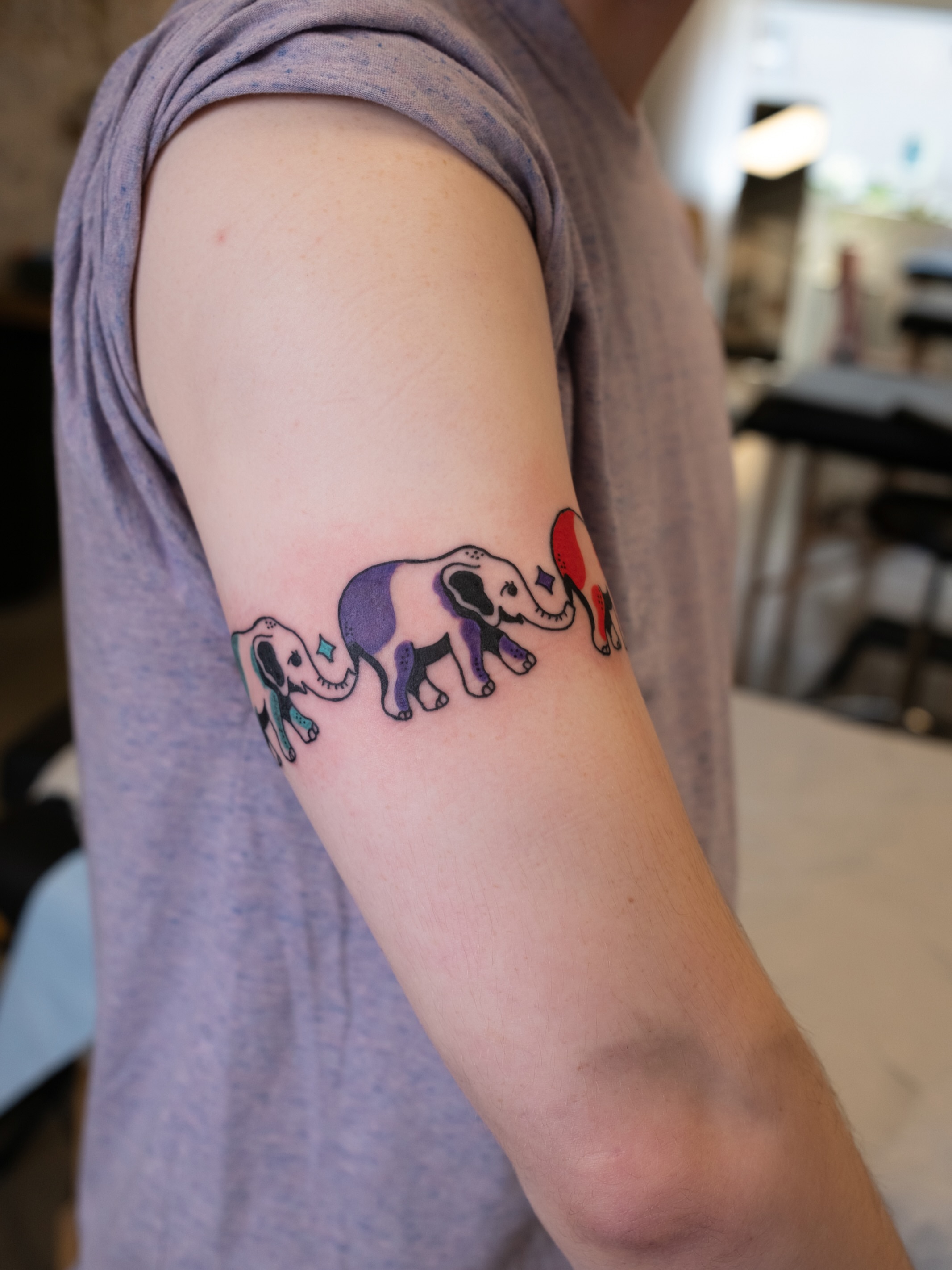 Elephants dotwork tattoo on the forearm by Neto Velasco - Sad Cat Tattoo, Austin, Texas