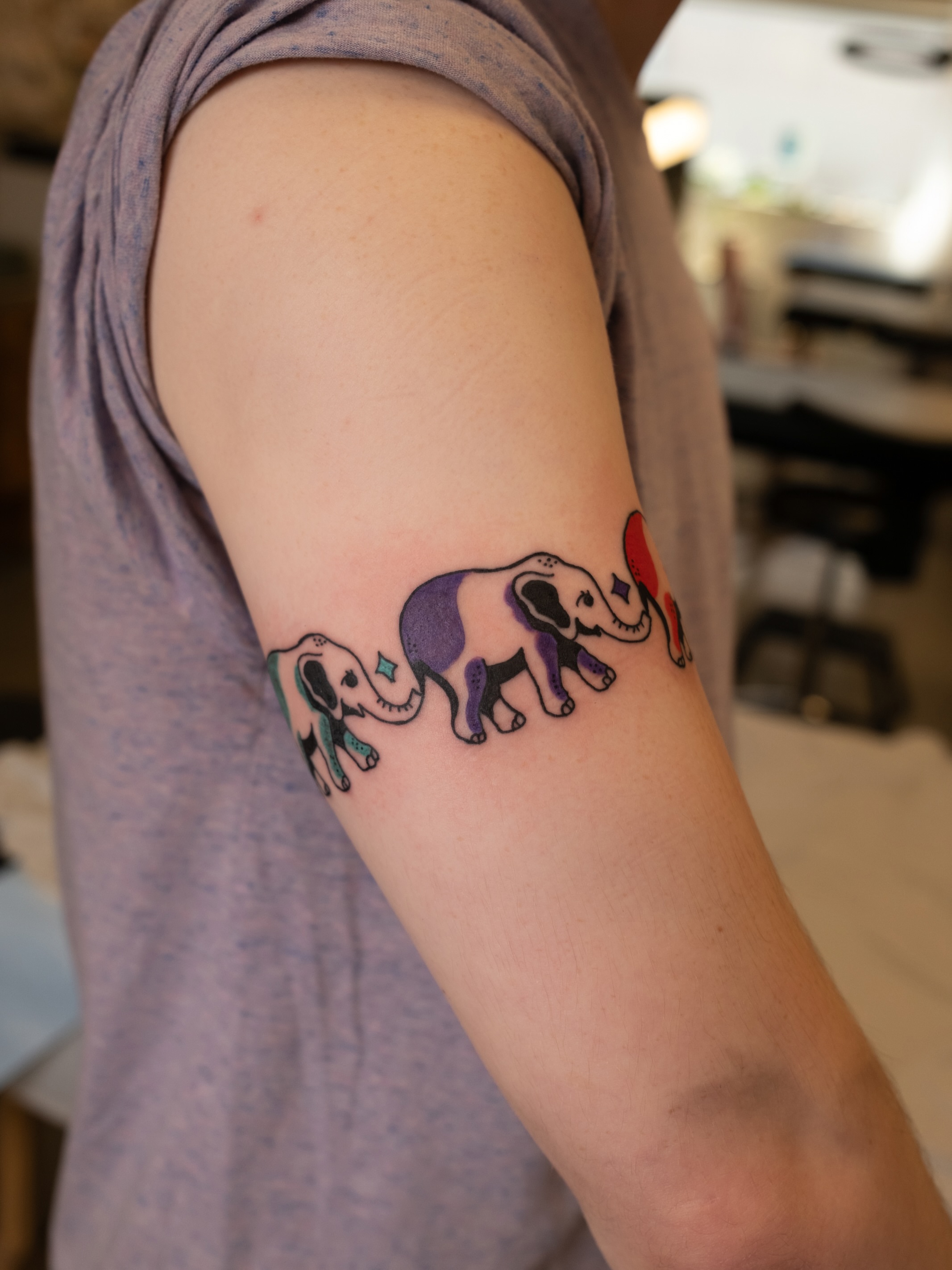 Elephants dotwork tattoo on the forearm by Neto Velasco - Sad Cat Tattoo, Austin, Texas