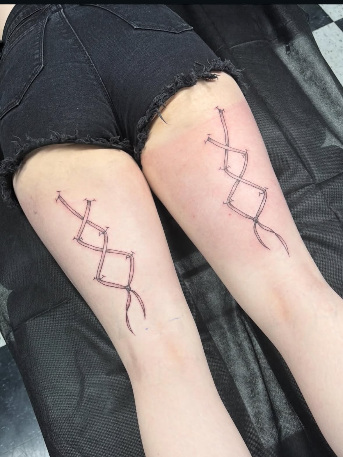 String geometric tattoo on the forearm by Joe ⋆₊⋆☢︎⁺₊⚠︎₊⋆