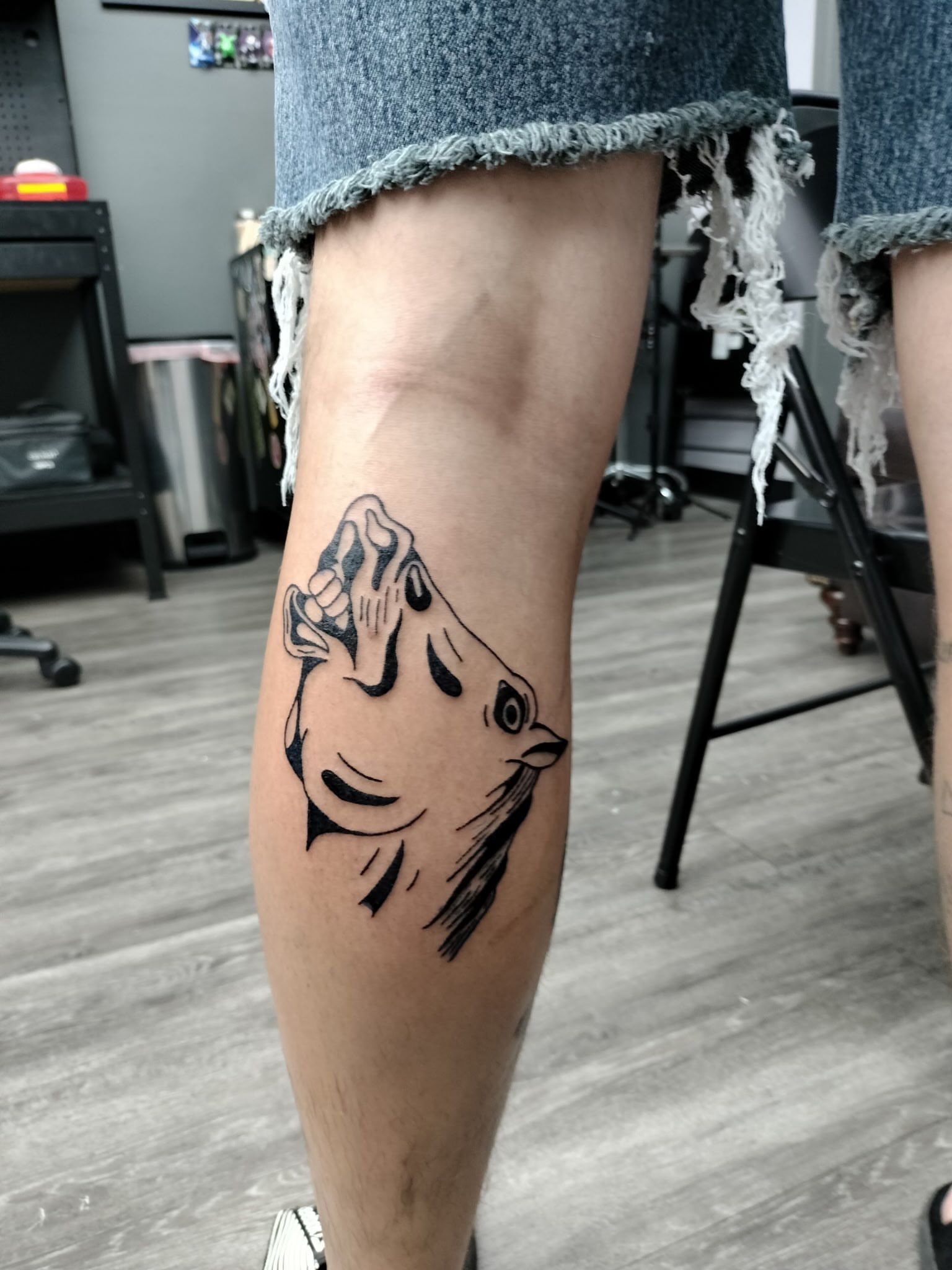 Horse black and grey tattoo on the calf by Joe ⋆₊⋆☢︎⁺₊⚠︎₊⋆