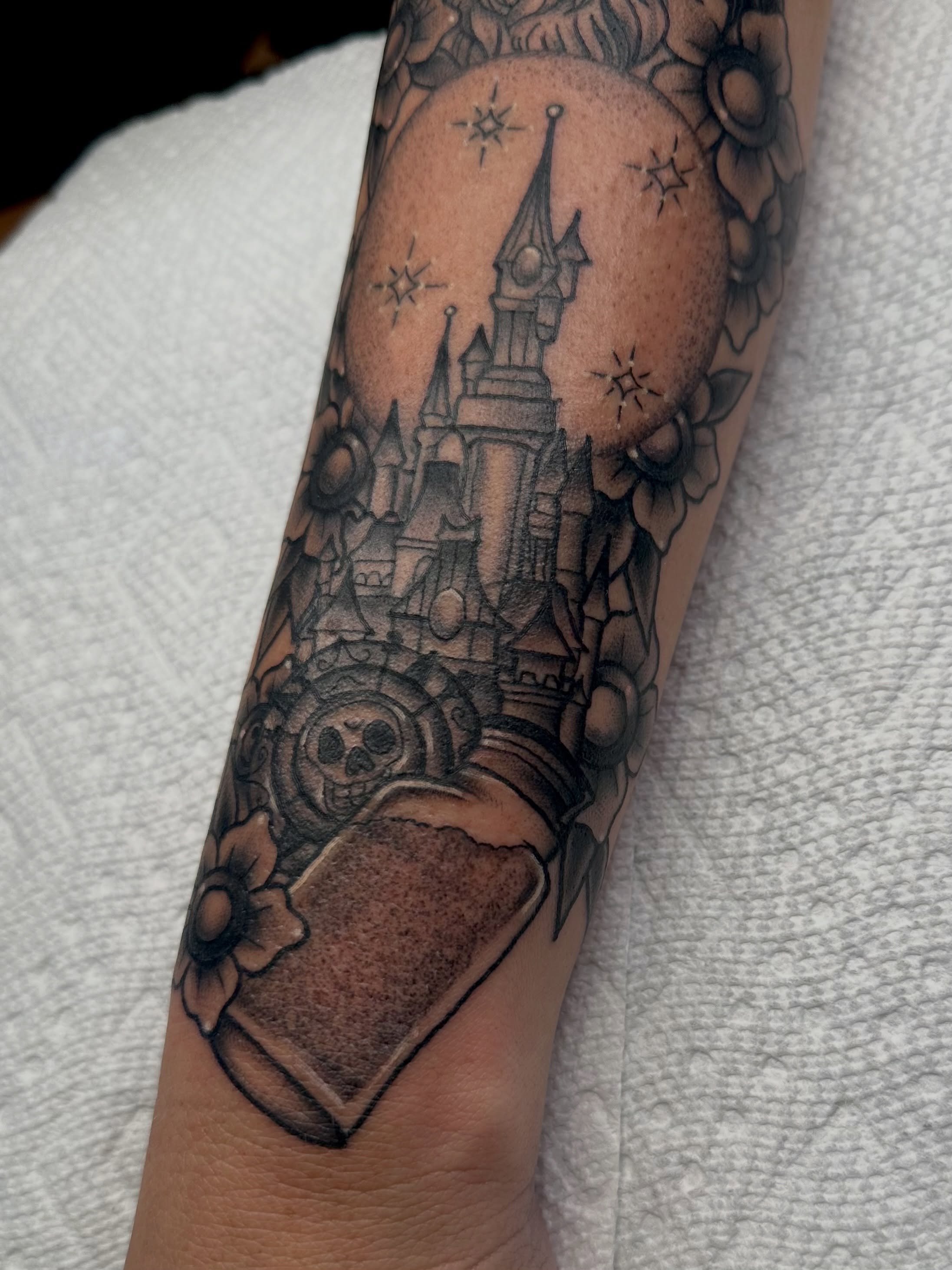 Tattoo by @cryptidtattooer — black_and_grey, realism