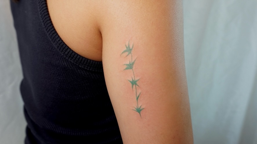 Spiky plant geometric tattoo on the forearm by 매실 * handpoke