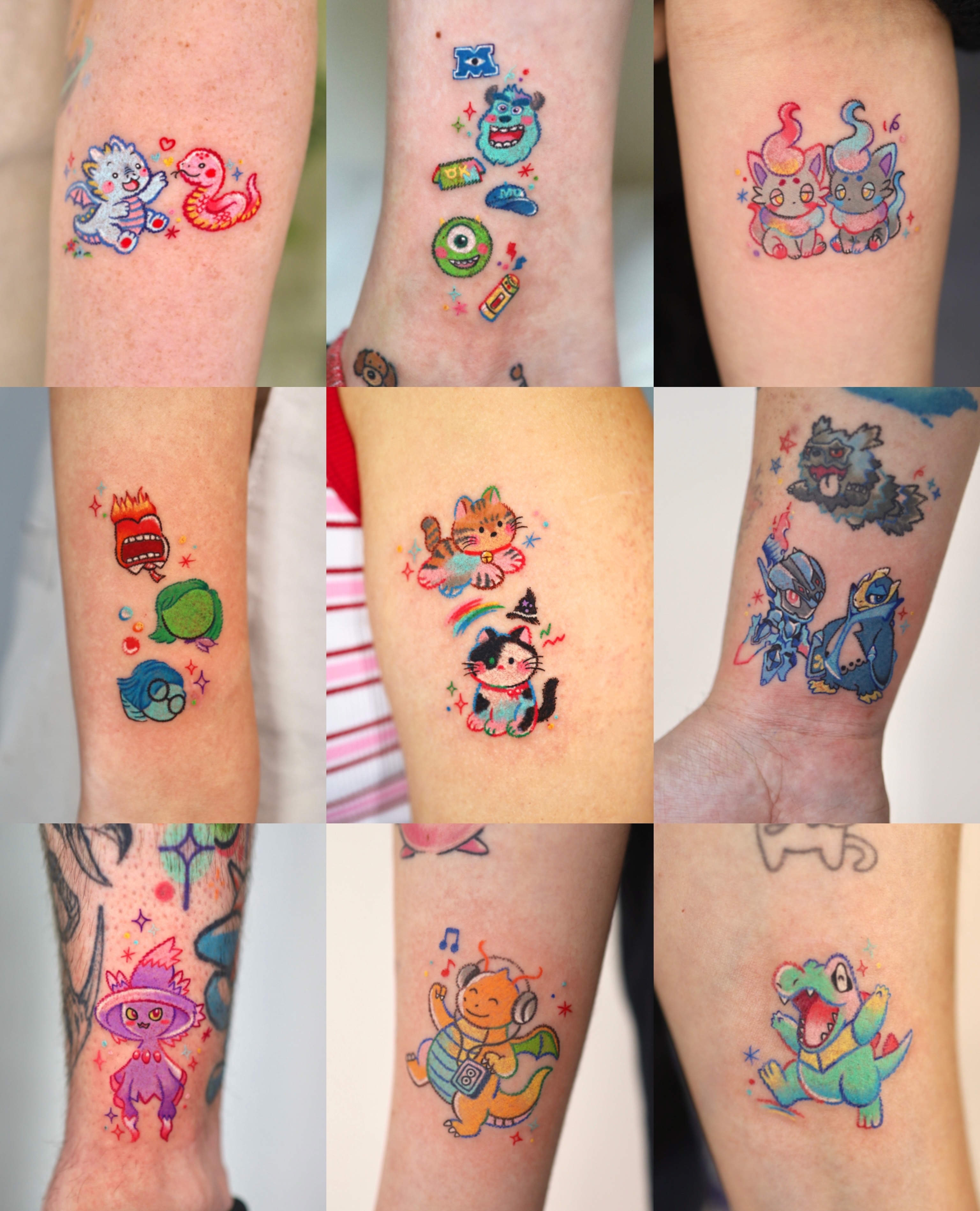 Kawaii characters illustrative tattoo on the forearm by Kettle🤍케틀