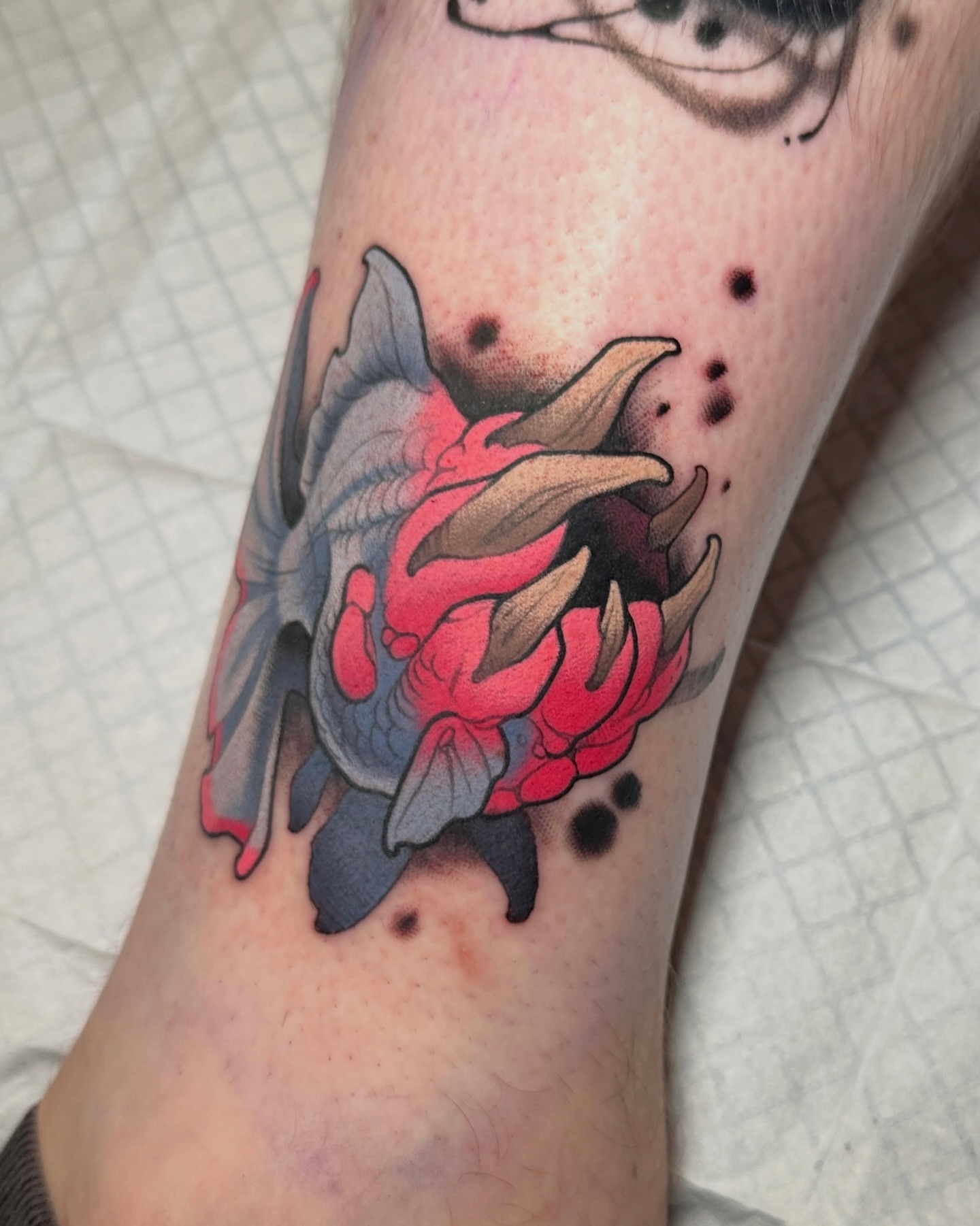 Peony American traditional tattoo on the forearm by Skylar Mangrum