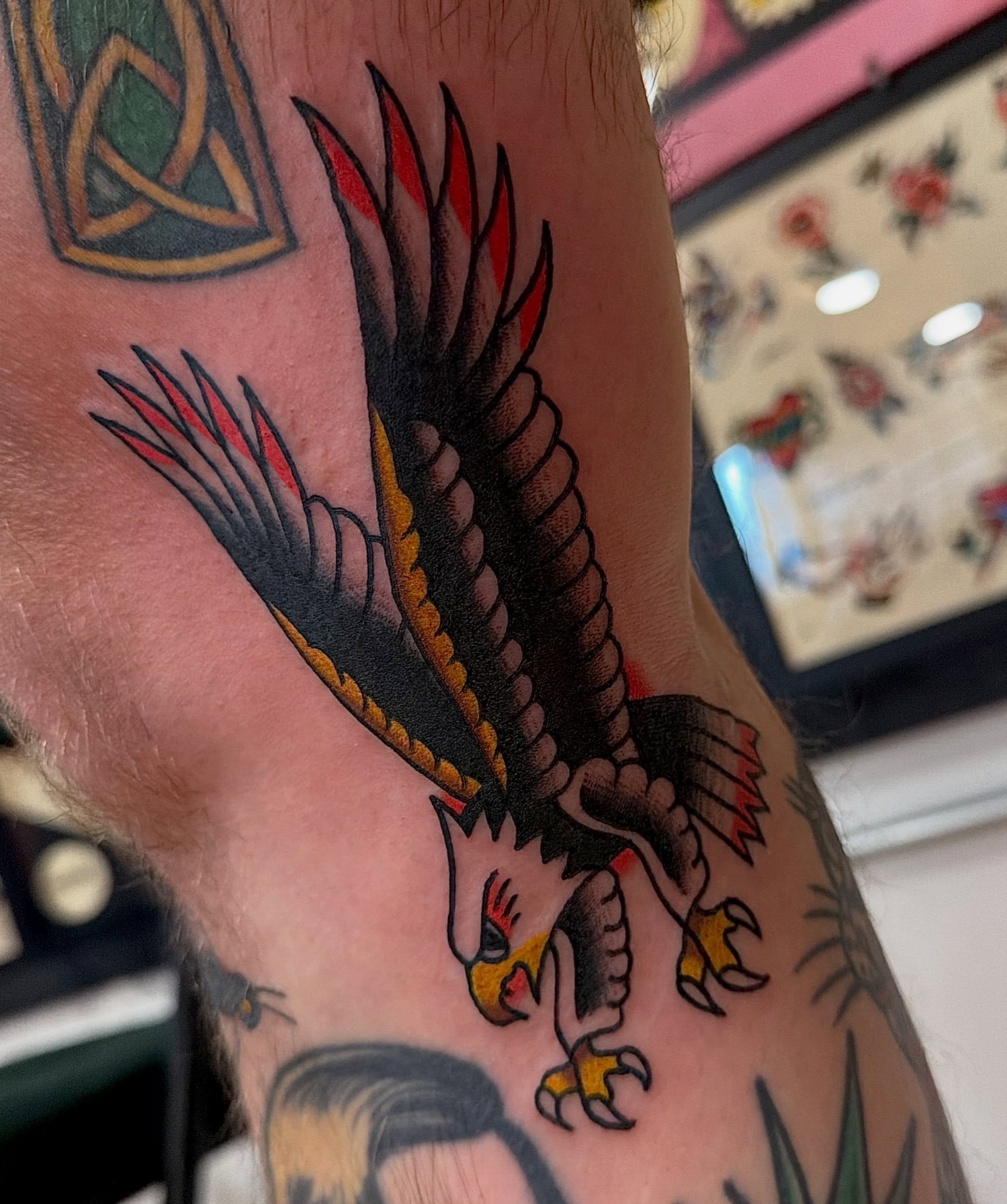 Eagle American traditional tattoo on the forearm by Steven