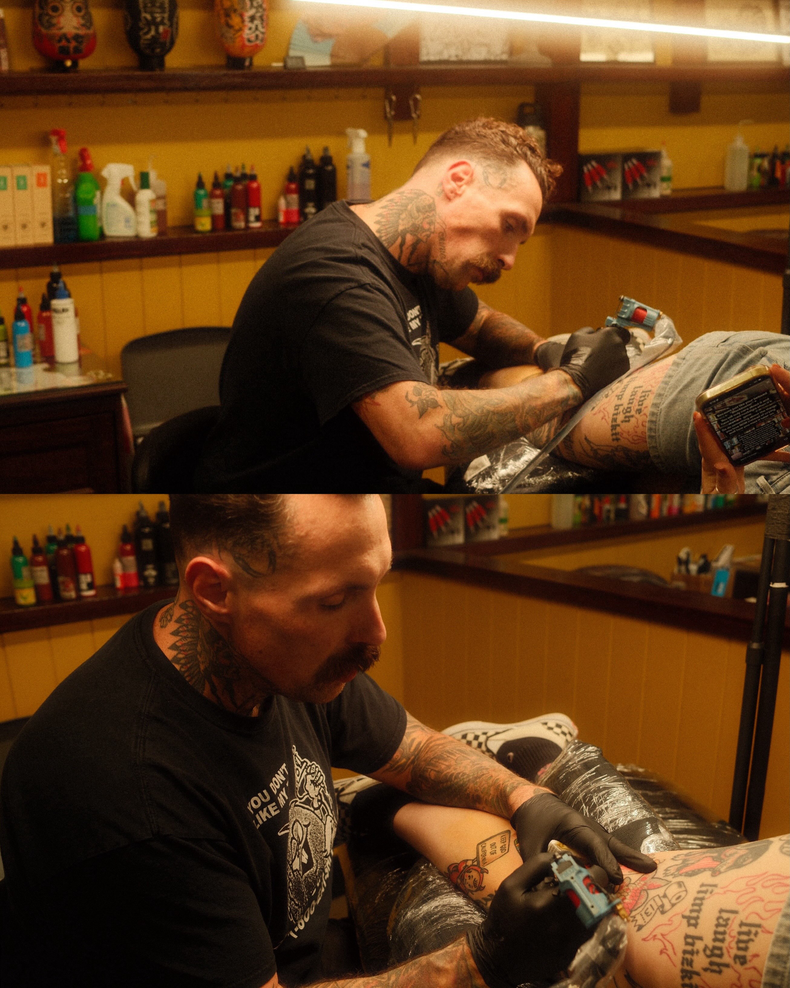 Leg tattoo black and grey tattoo on the leg by Jonathan Clapp, San Antonio, Texas