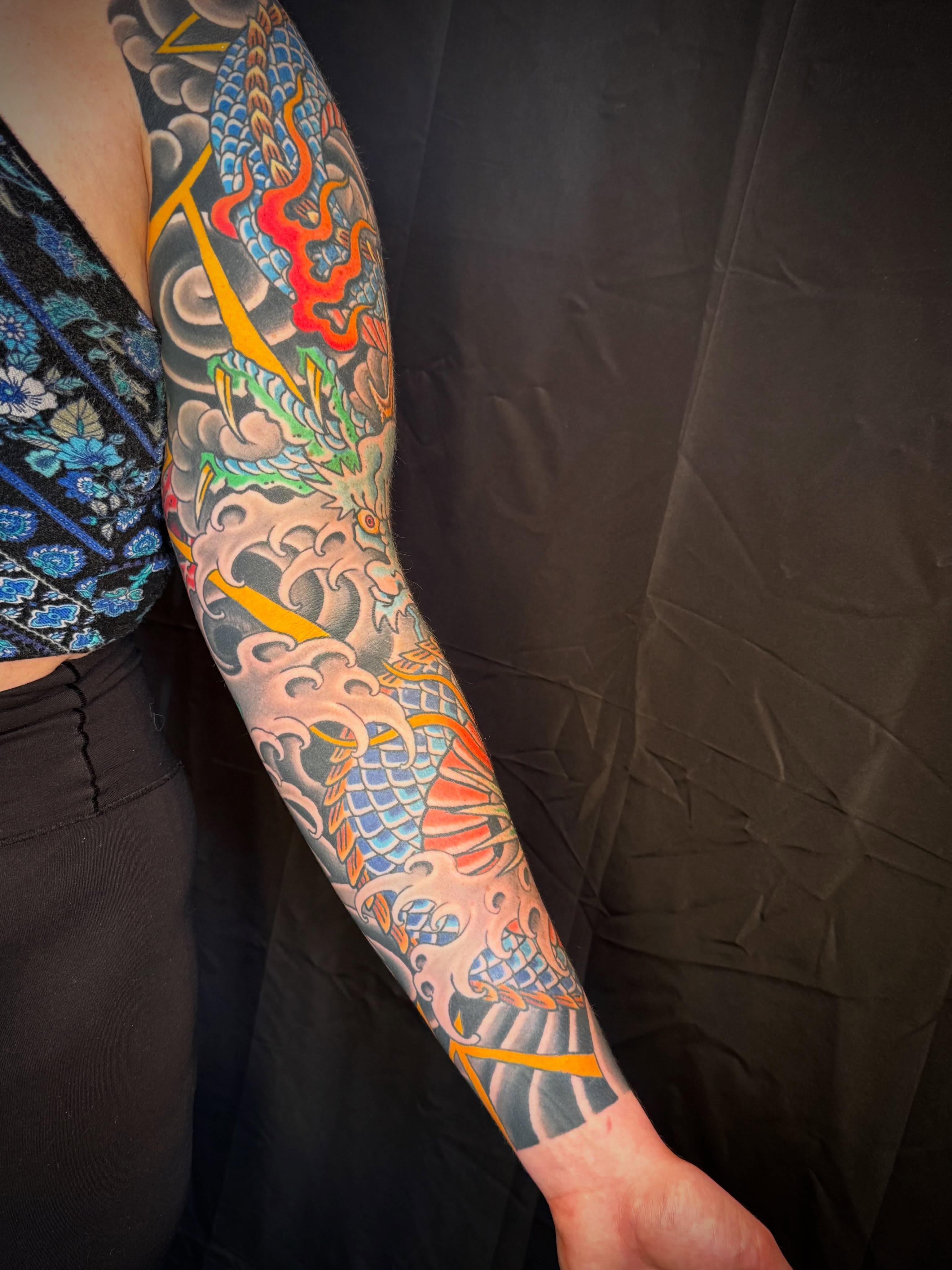 Dragon japanese irezumi tattoo on the forearm by Noah Moretz