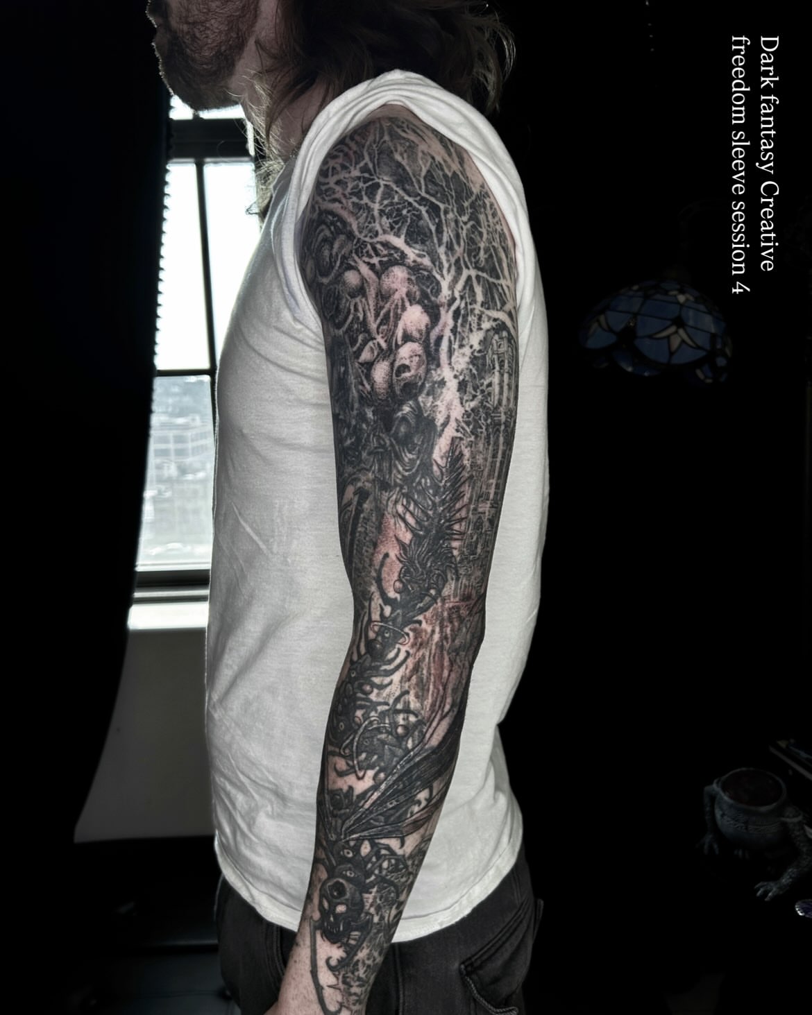 Dark fantasy tree dark realism tattoo on the upper arm by ๐๐ฆ๐ฐ๐ฆ๐