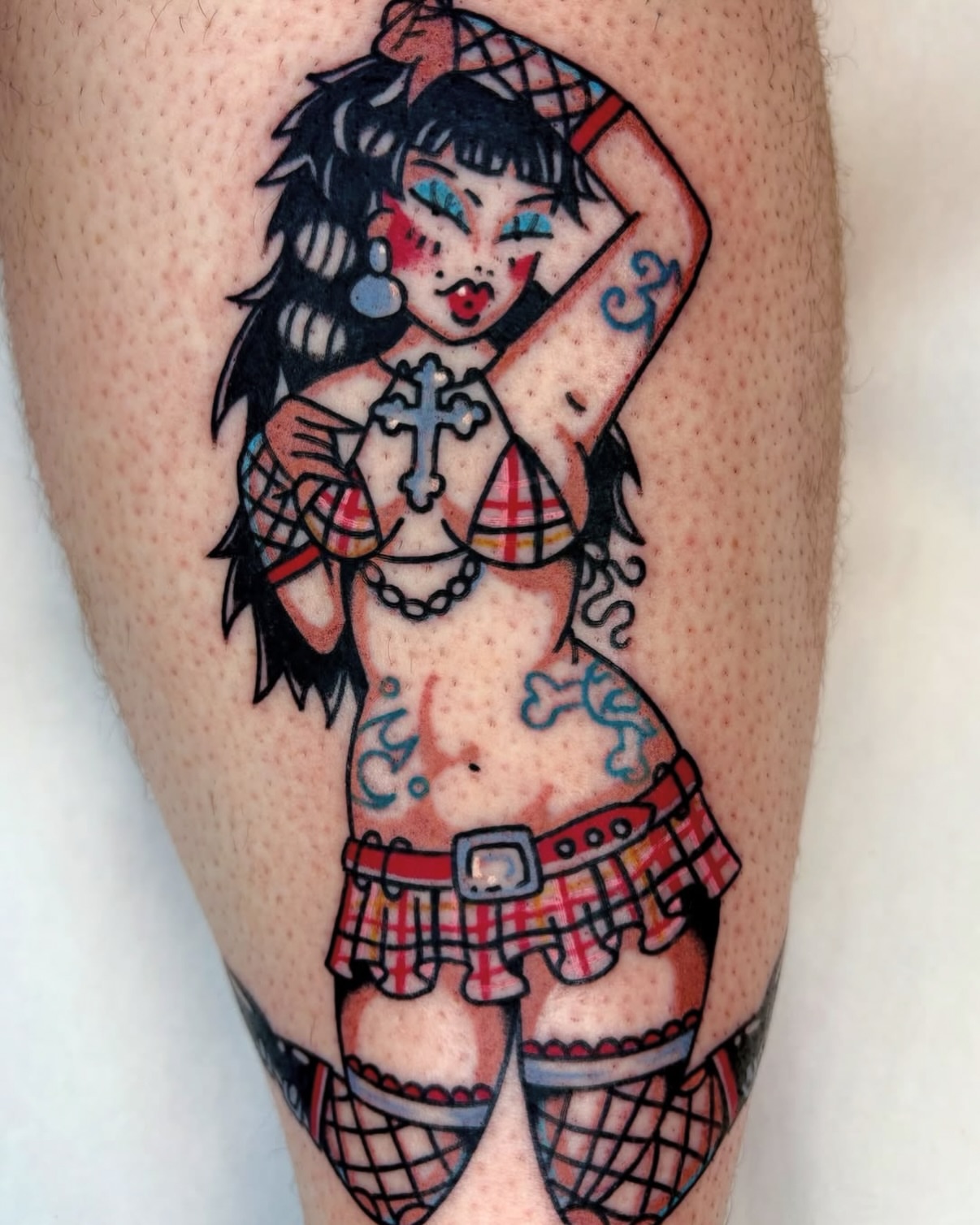 Anime girl anime tattoo on the thigh by Bella