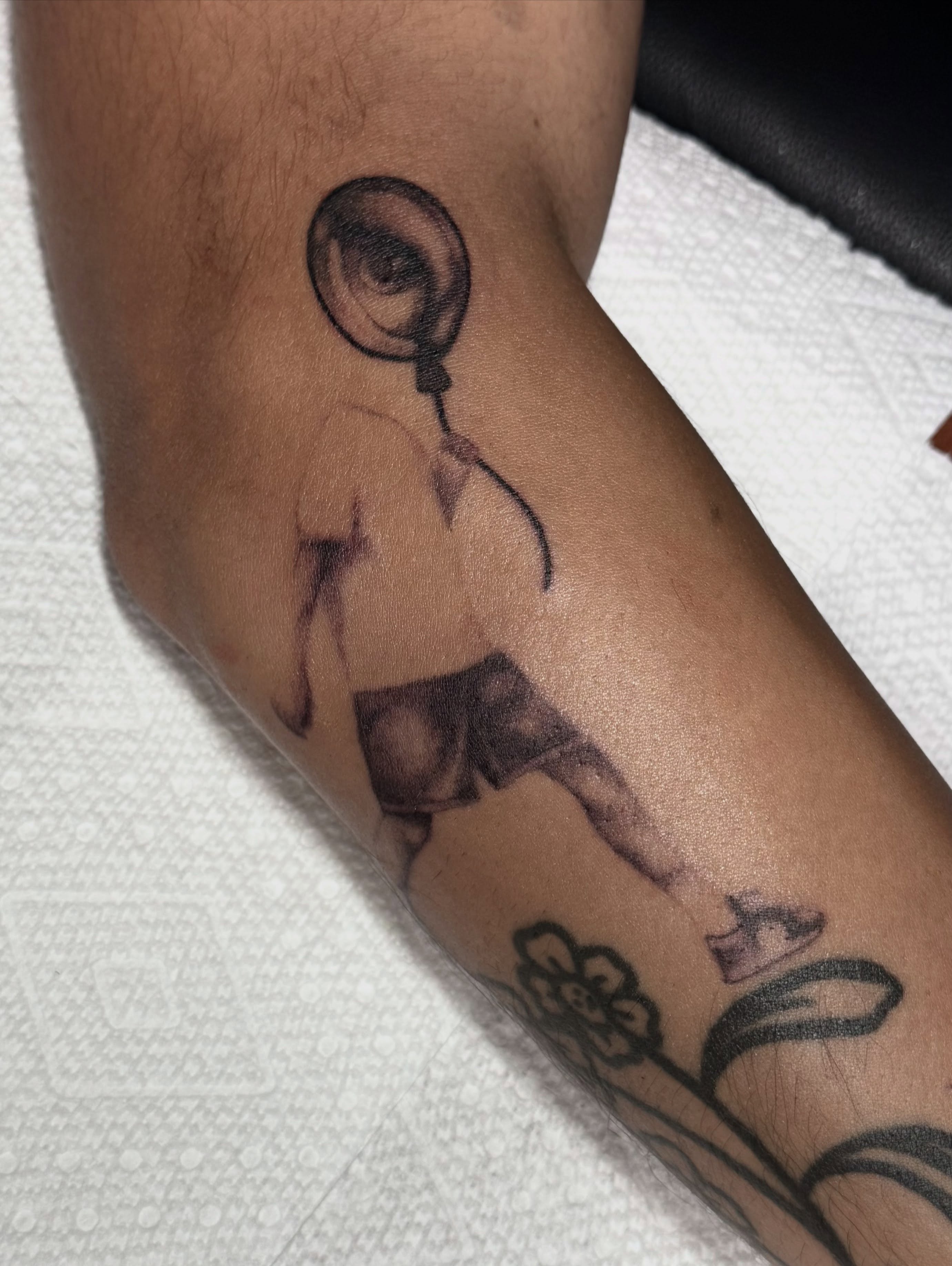 Balloon black and grey tattoo on the forearm by Nat🫧