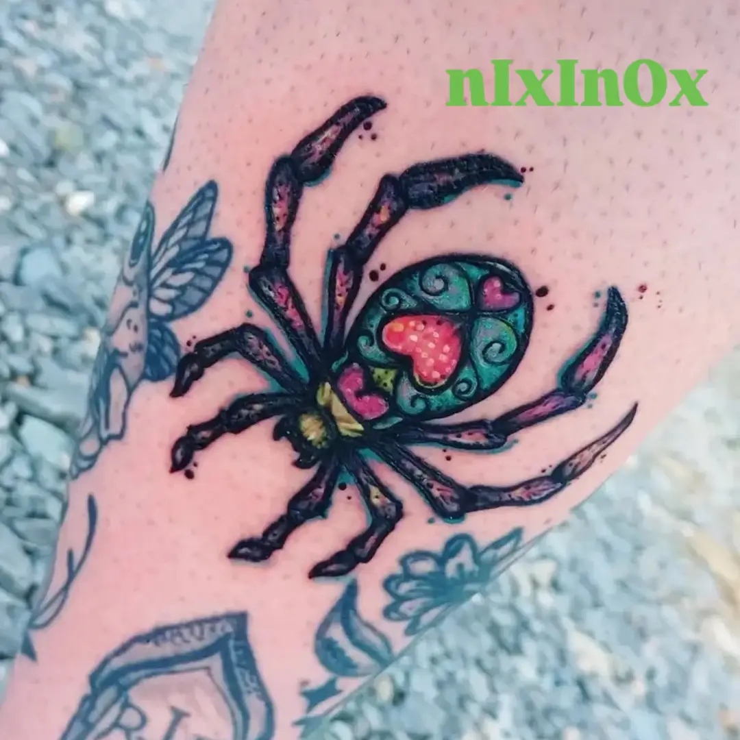 Spider dotwork tattoo on the forearm by Niki Jackson