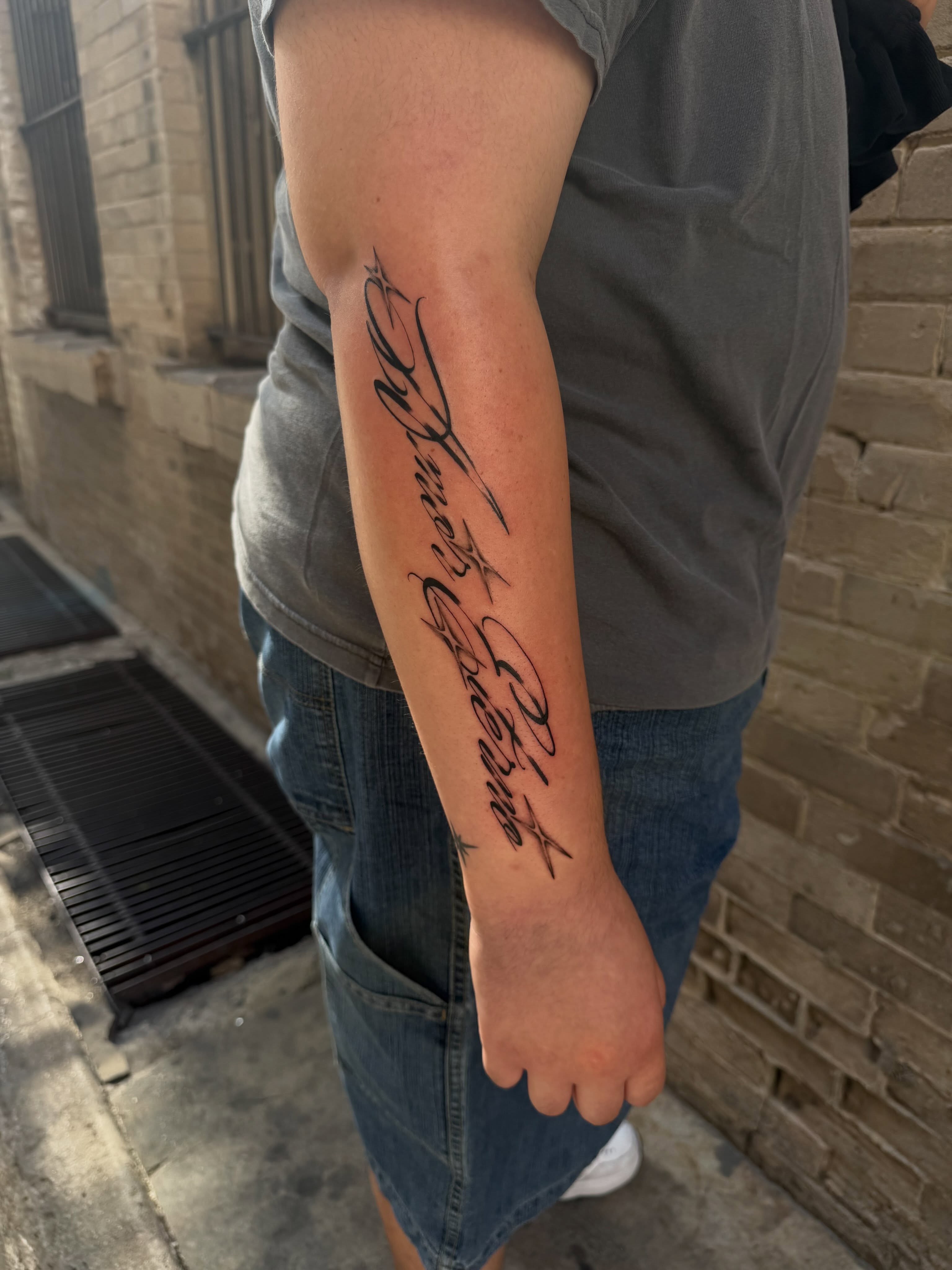 Tattoo by @blackstatictattoos — lettering_script