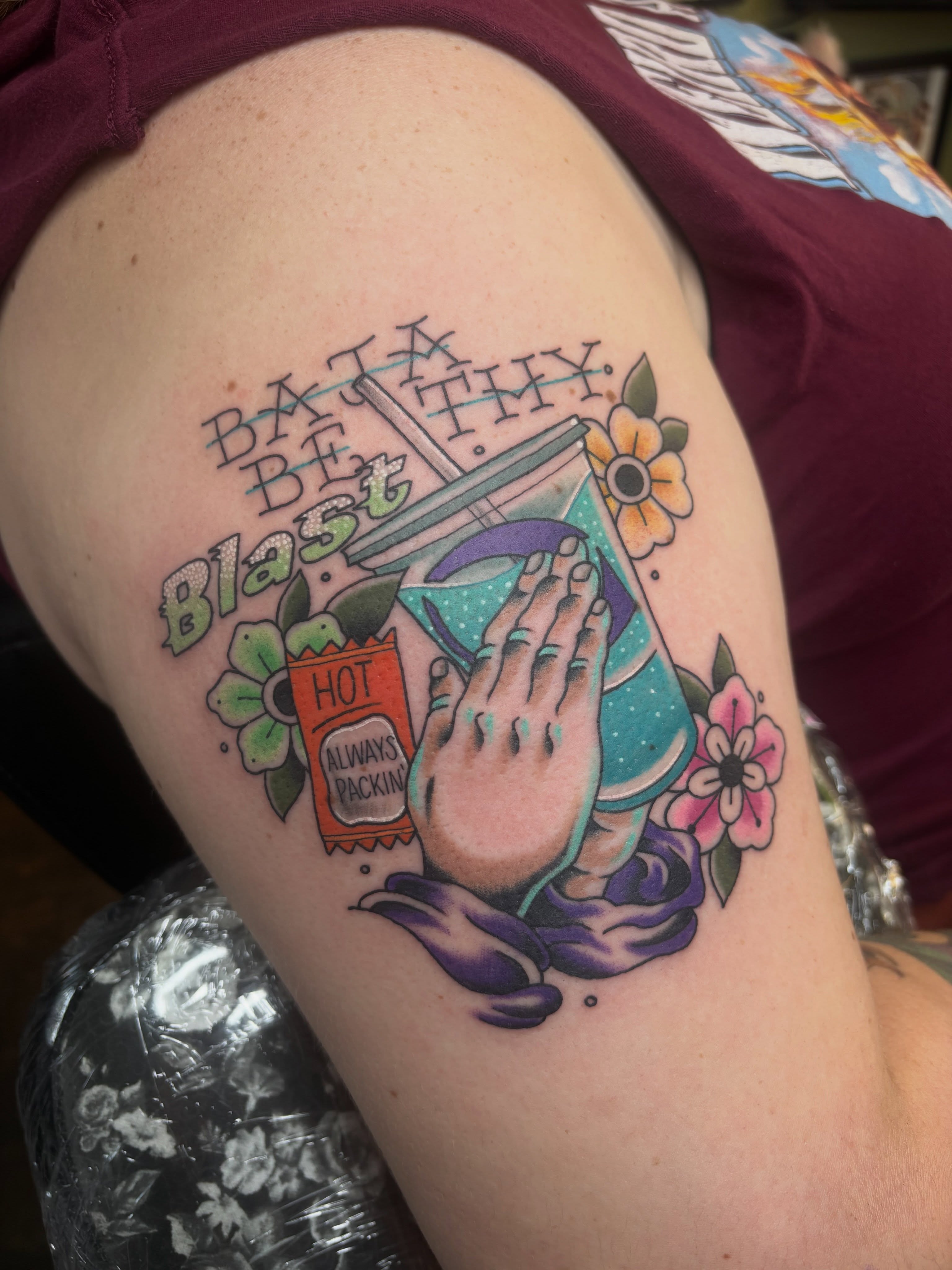 Baja Blast new school tattoo on the upper arm by š¤Madeline Kristenš¤, Somerset, Wisconsin
