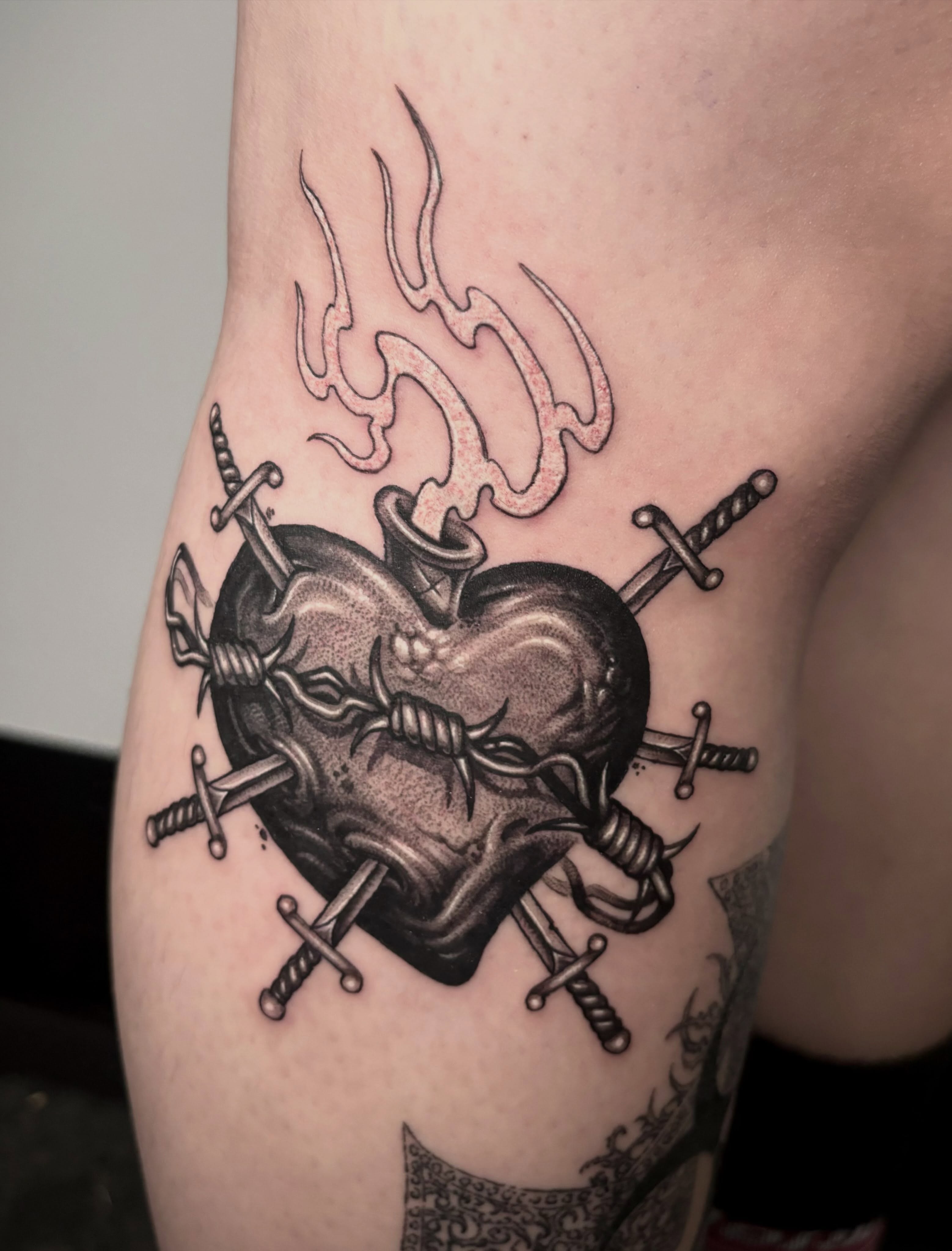 Tattoo by @blaggy__black — black_and_grey, dark_realism