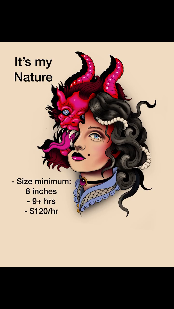 Demon woman with horns neo-traditional tattoo by Lindsey Bendsey