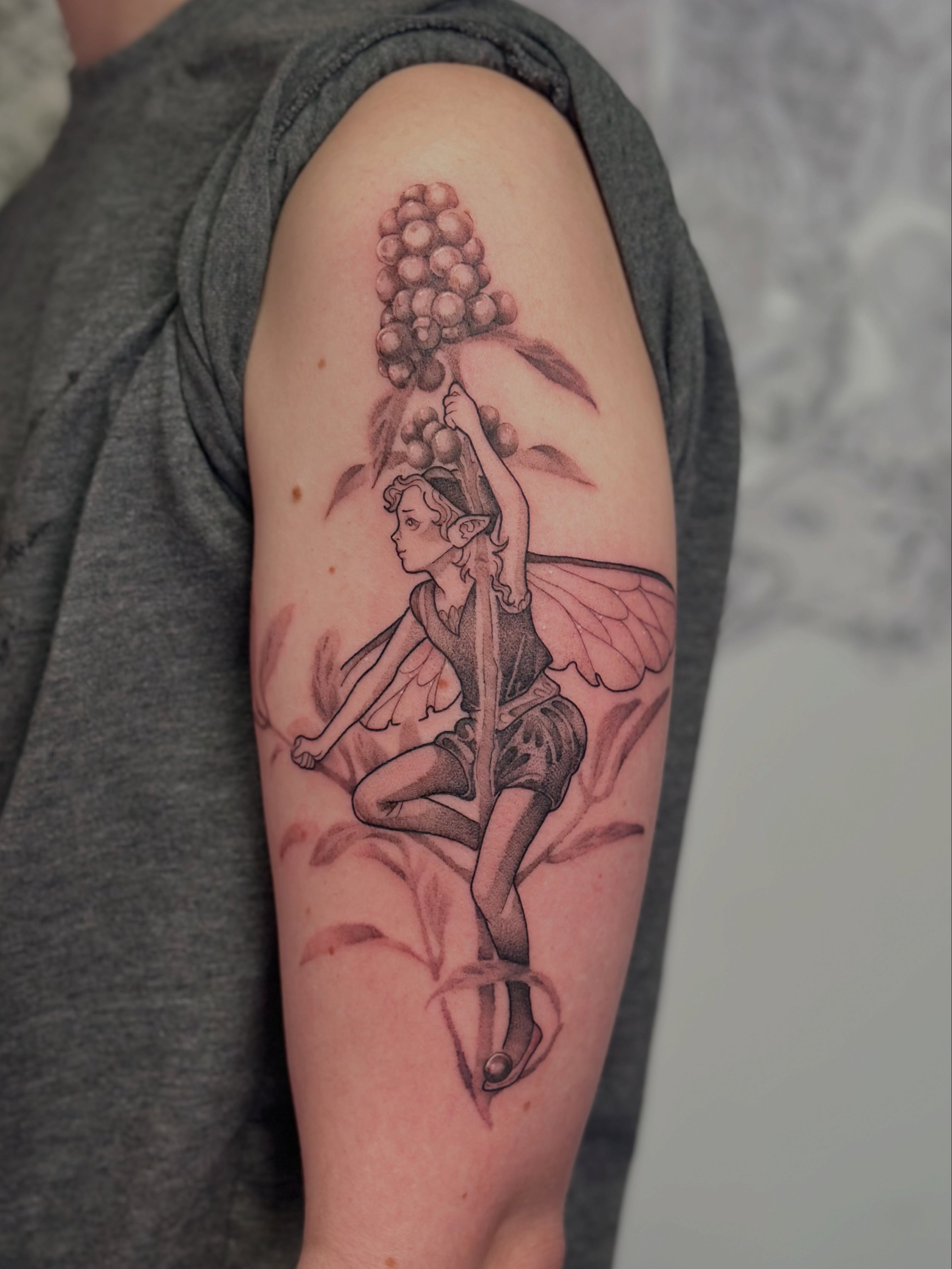 Elf with berries realism tattoo on the forearm by TATTOOLIZARD (James)