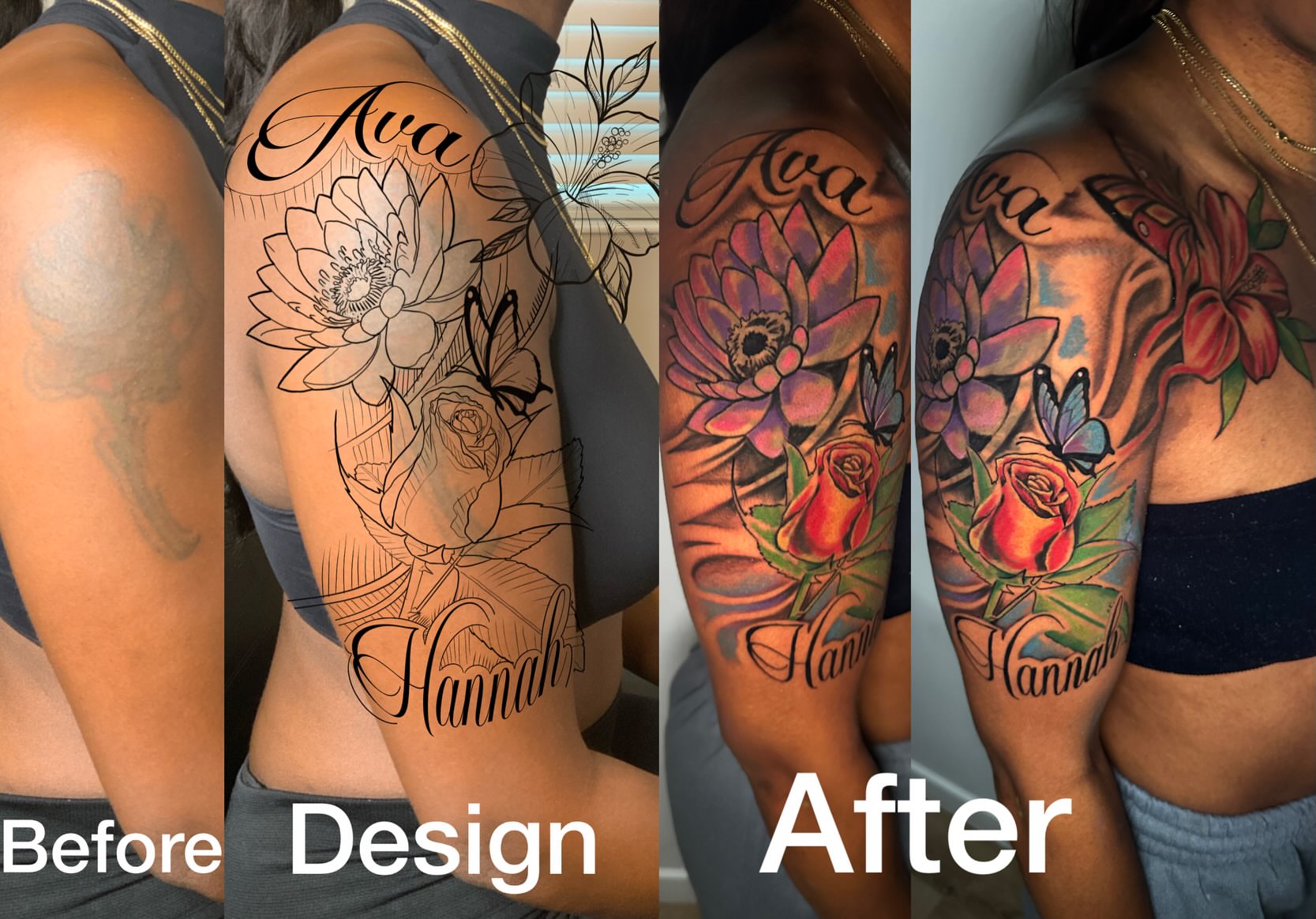Lotus flower and roses new school tattoo on the upper arm by I Am Mawlo! Welcome Fellow Mawlonians