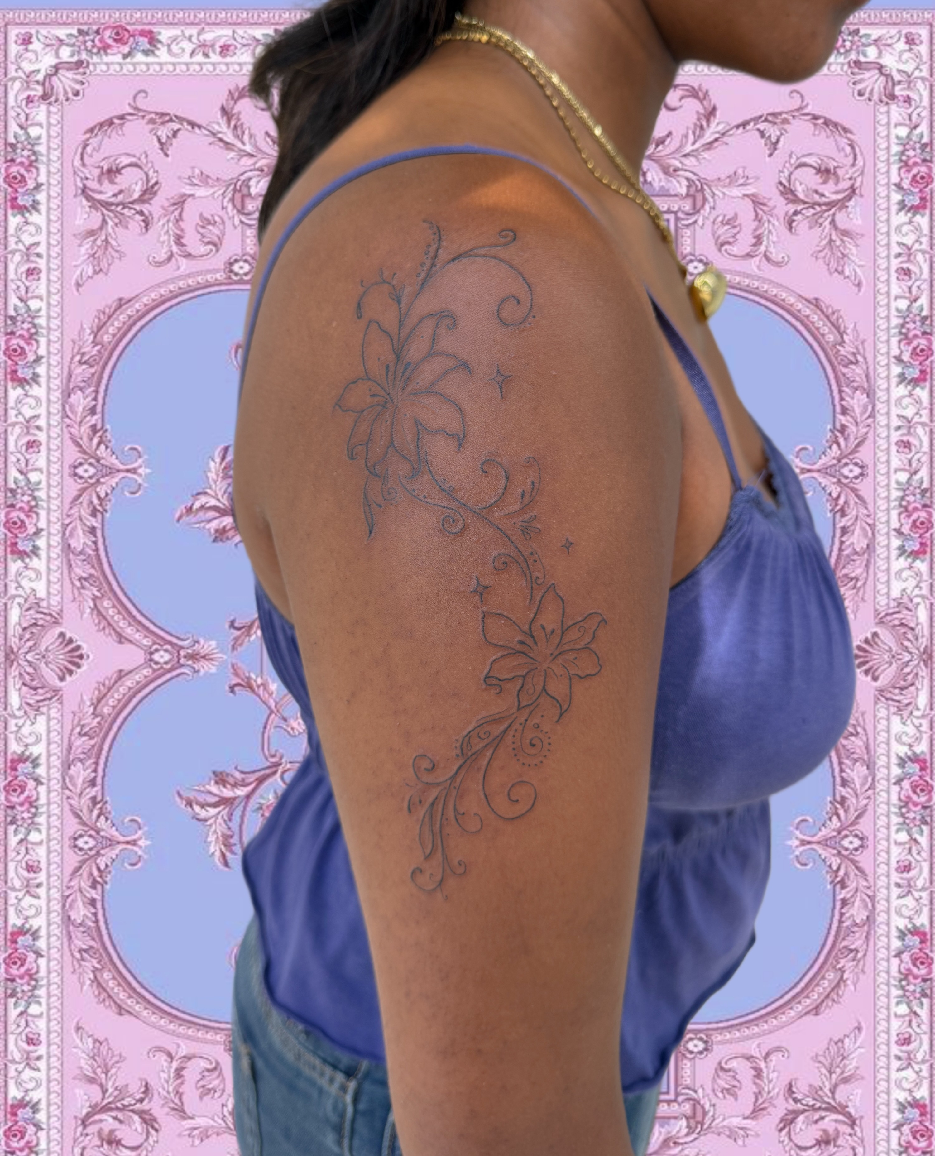 Floral design ornamental tattoo on the shoulder by : *✧･ﾟ:* camryn  *:･ﾟ✧: