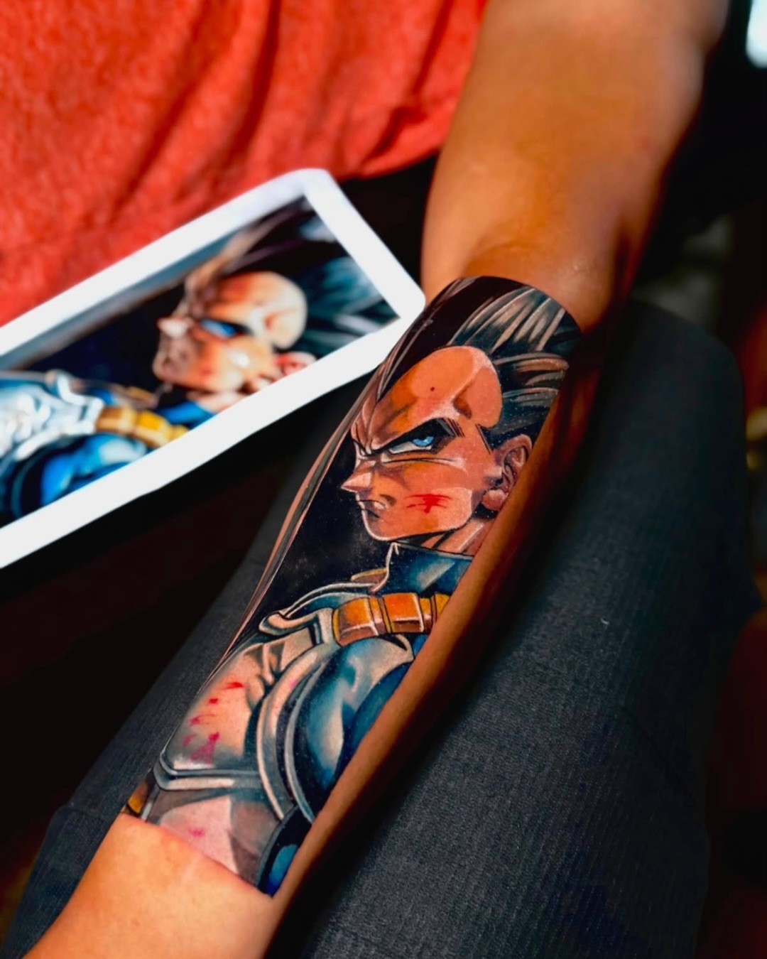 Dragon ball character realism tattoo on the forearm by Edward best