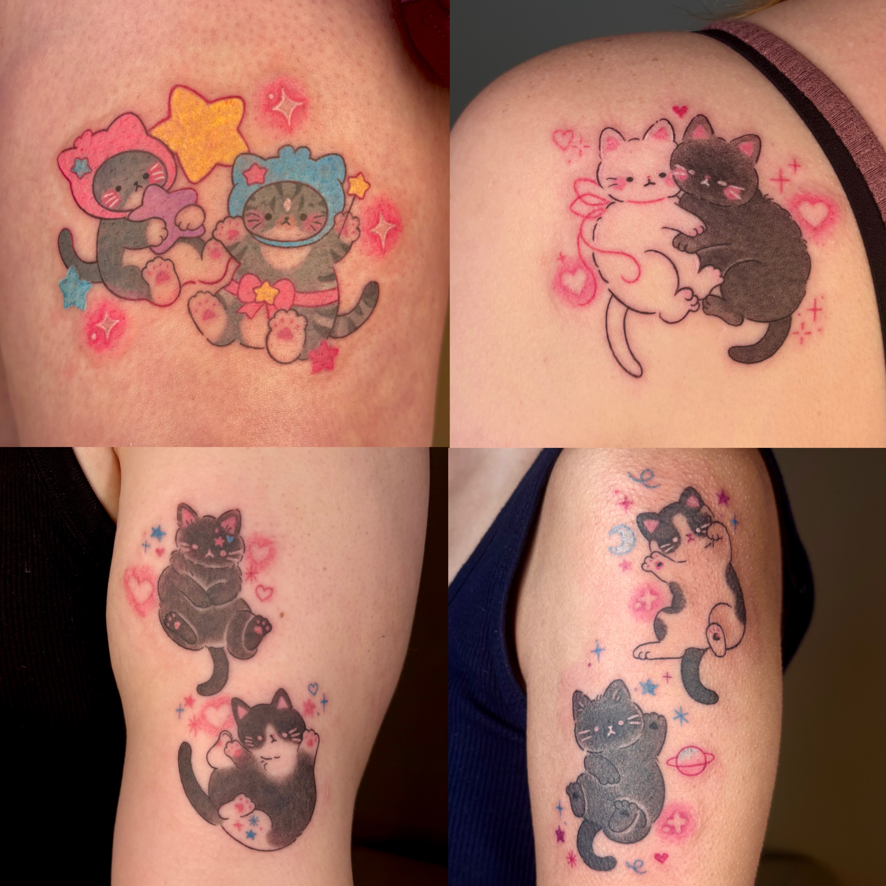Kittens illustrative tattoo on the upper arm by ๐ฎ๐ถ๐ ๐ โงโห โโ.