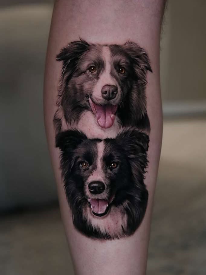 Dogs realism tattoo on the forearm by Fabian Hellberg