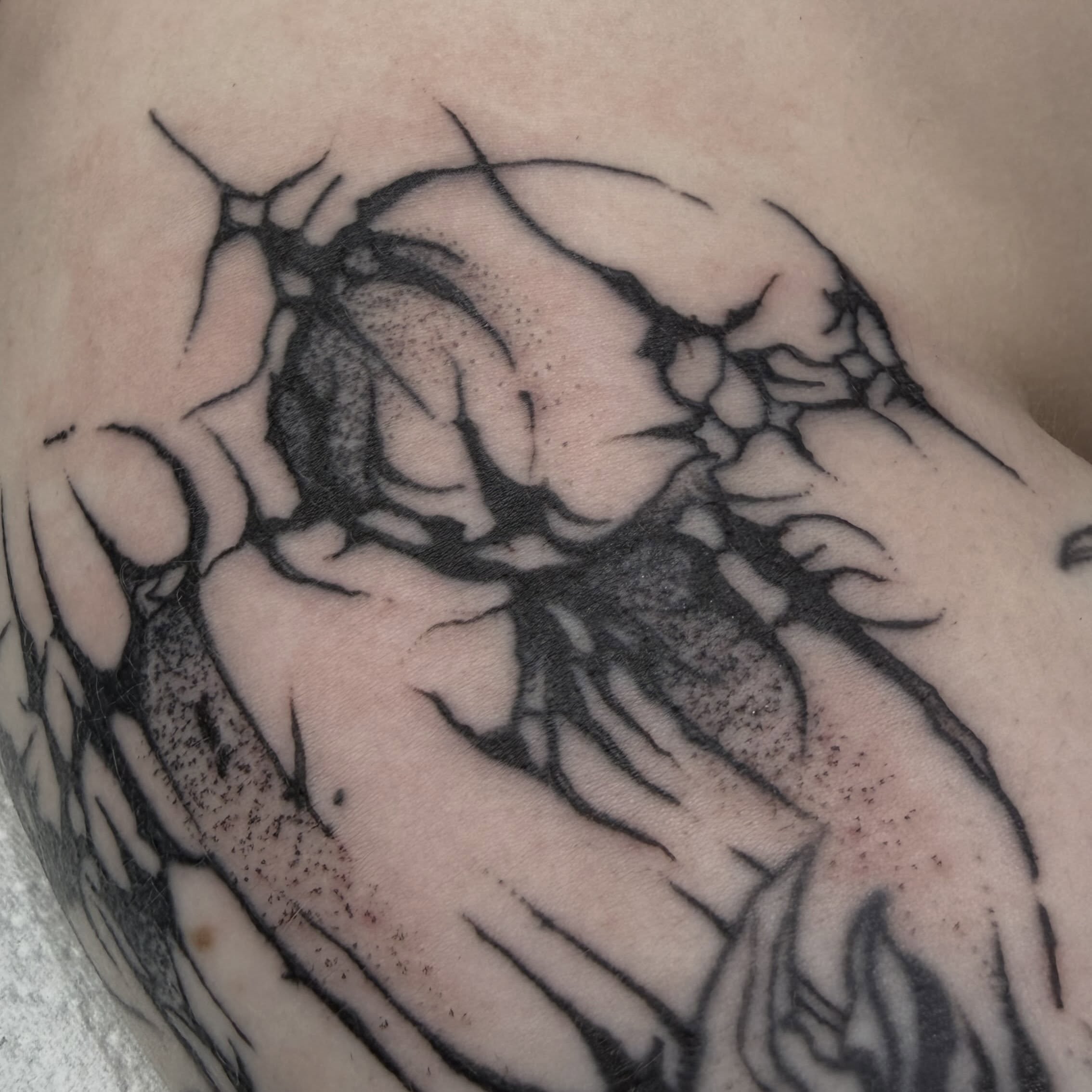 Hands dotwork tattoo on the forearm by Aiden Shaw
