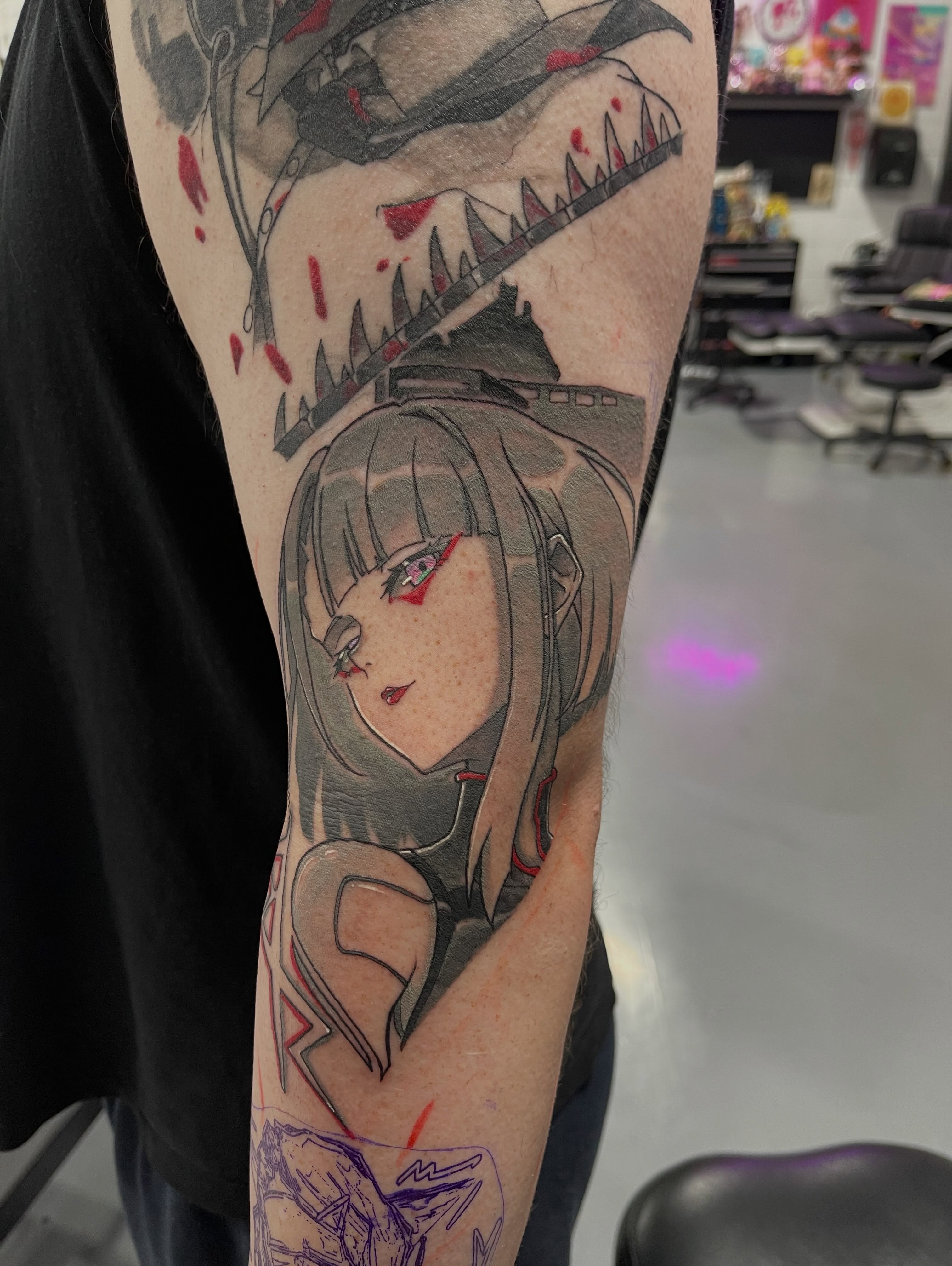 Tattoo by @jonathanharts_ — anime, dotwork