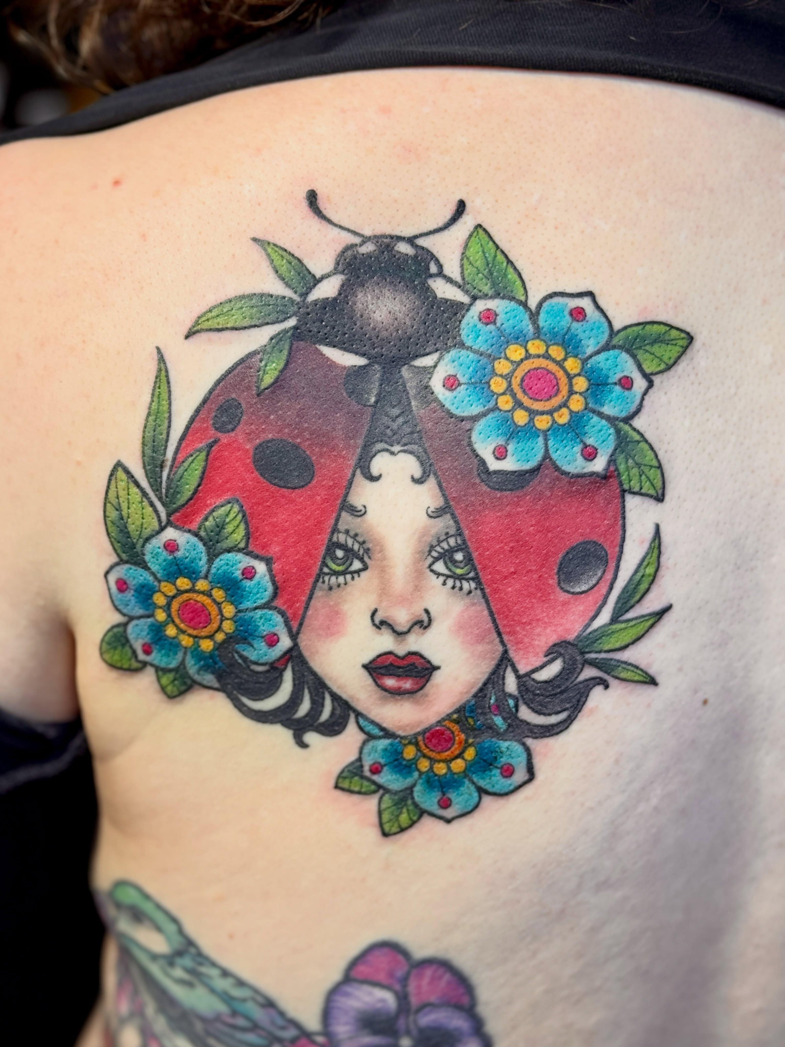 Tattoo by @beesnestqueenbee — american_traditional, trash_polka
