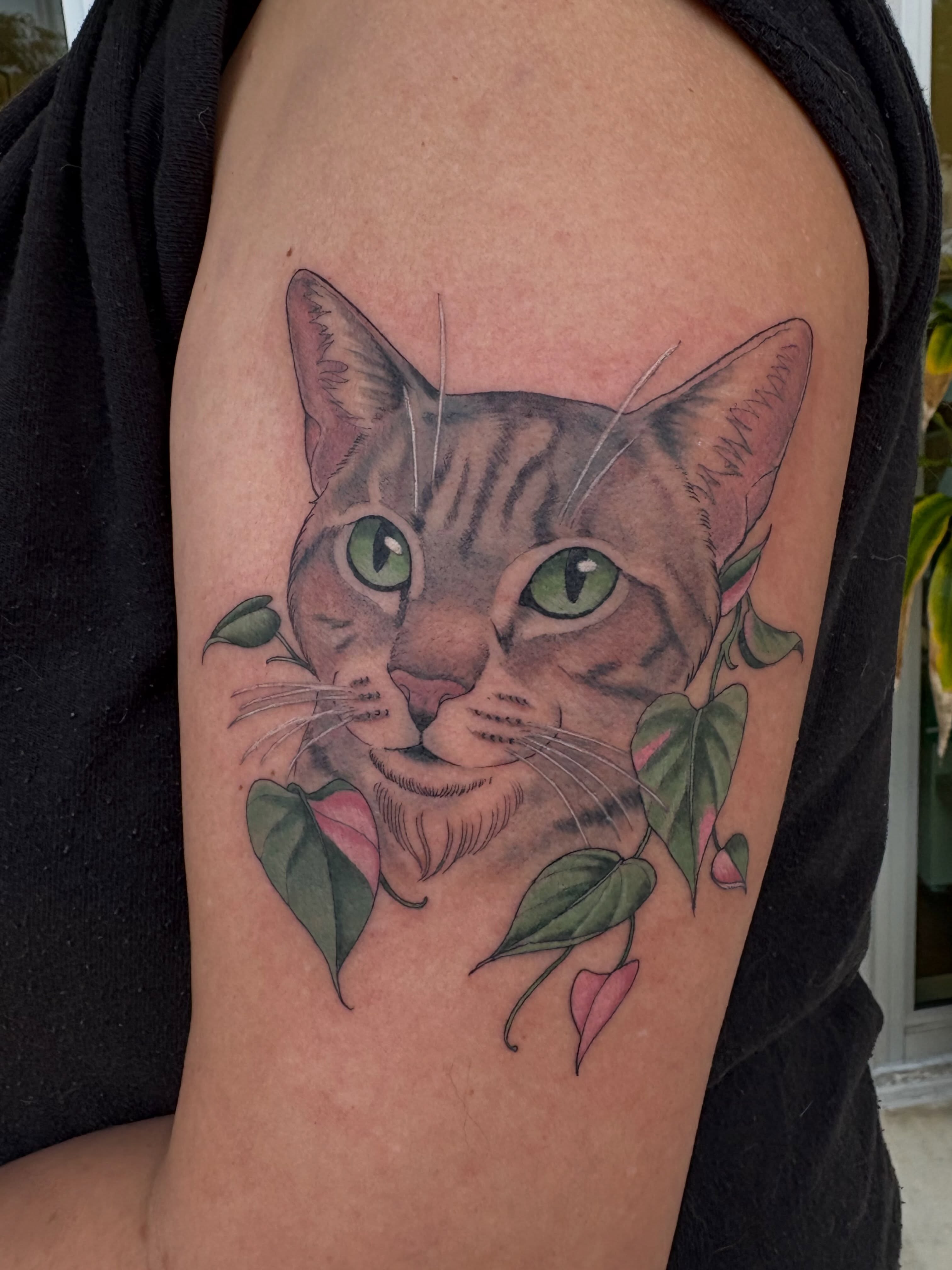 Cat realism tattoo on the shoulder by Miami Tattoo Artist π Mel Carrasco
