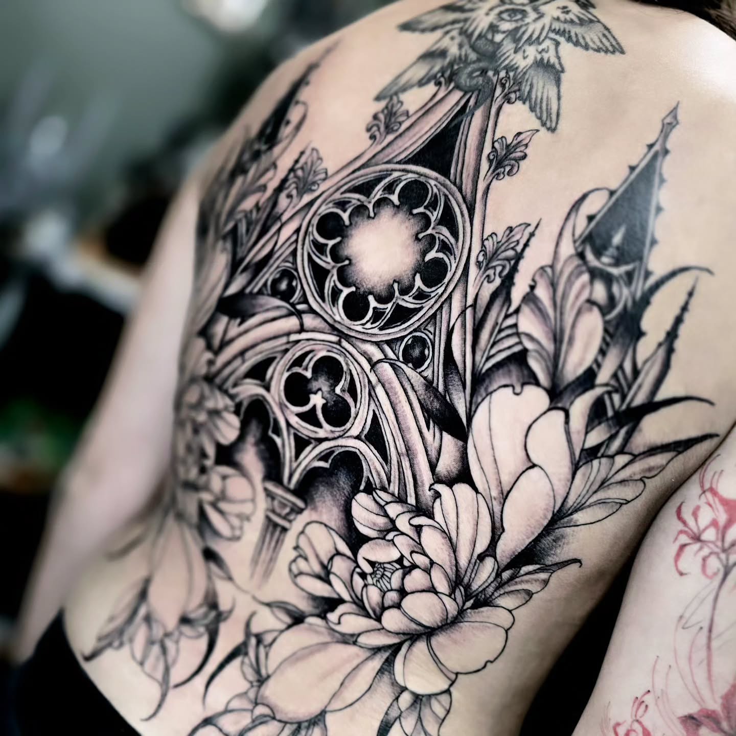 Tattoo by @dark_altar_tattoo — black_and_grey, ornamental