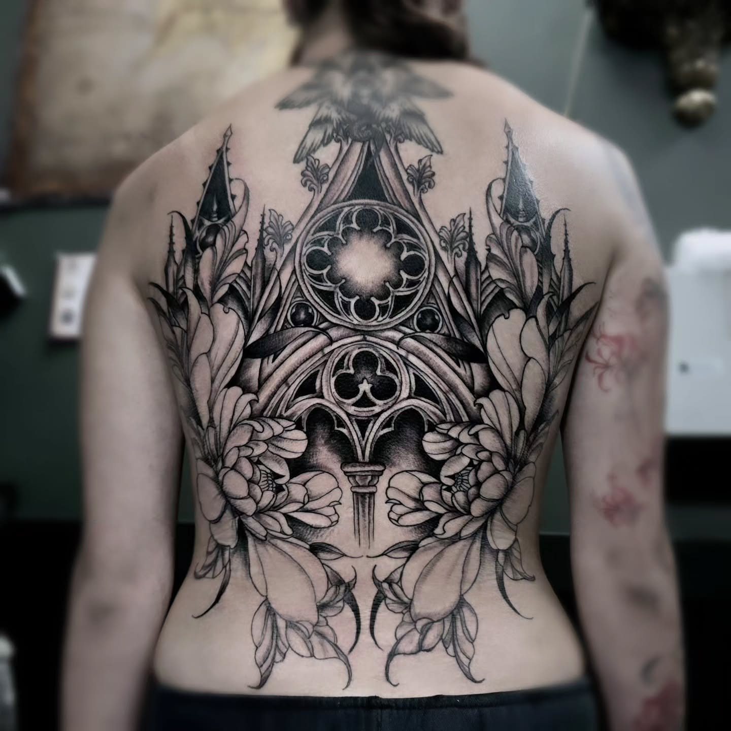 Tattoo by @dark_altar_tattoo — black_and_grey, ornamental