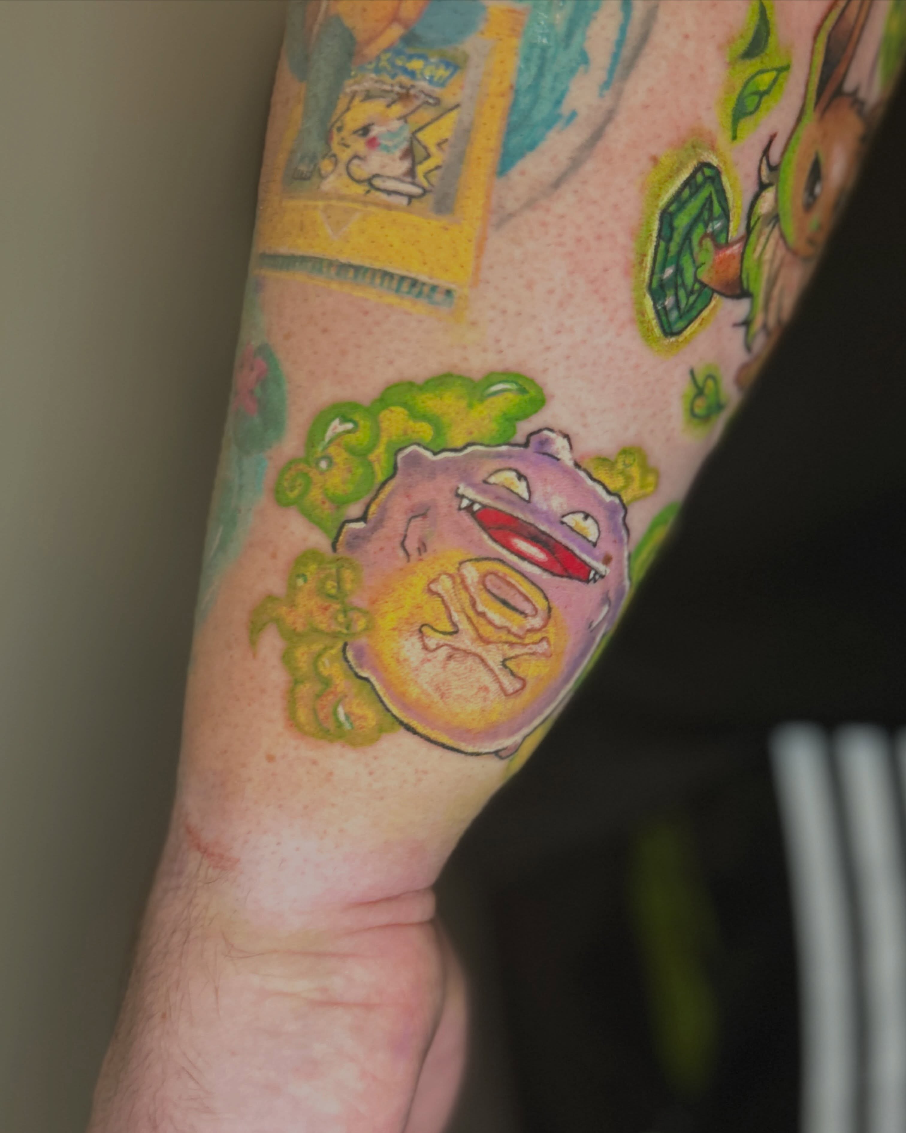 Bulbasaur dotwork tattoo on the forearm by Alex