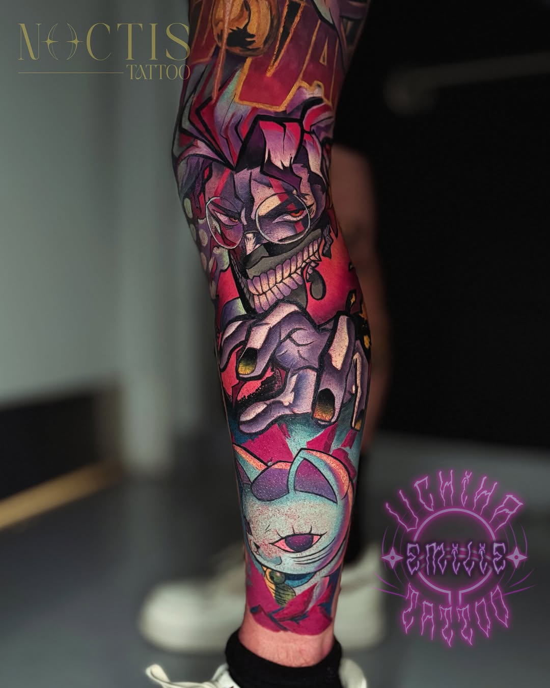 Skull and cat new school tattoo on the forearm by Emilie Uchiha - Anime Tattoo Artist