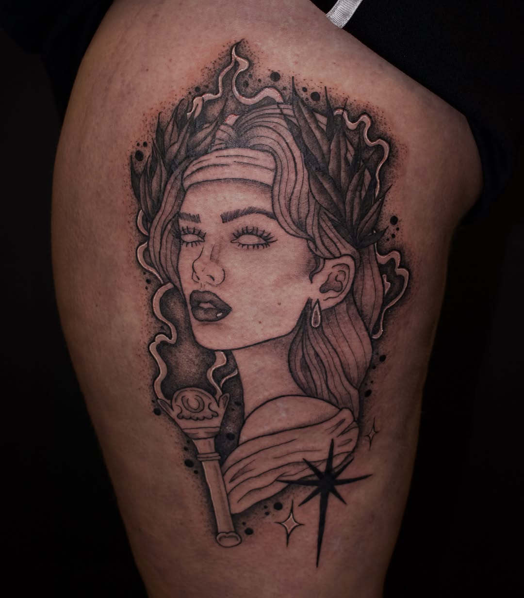 Tattoo by @needlemami — black_and_grey, realism