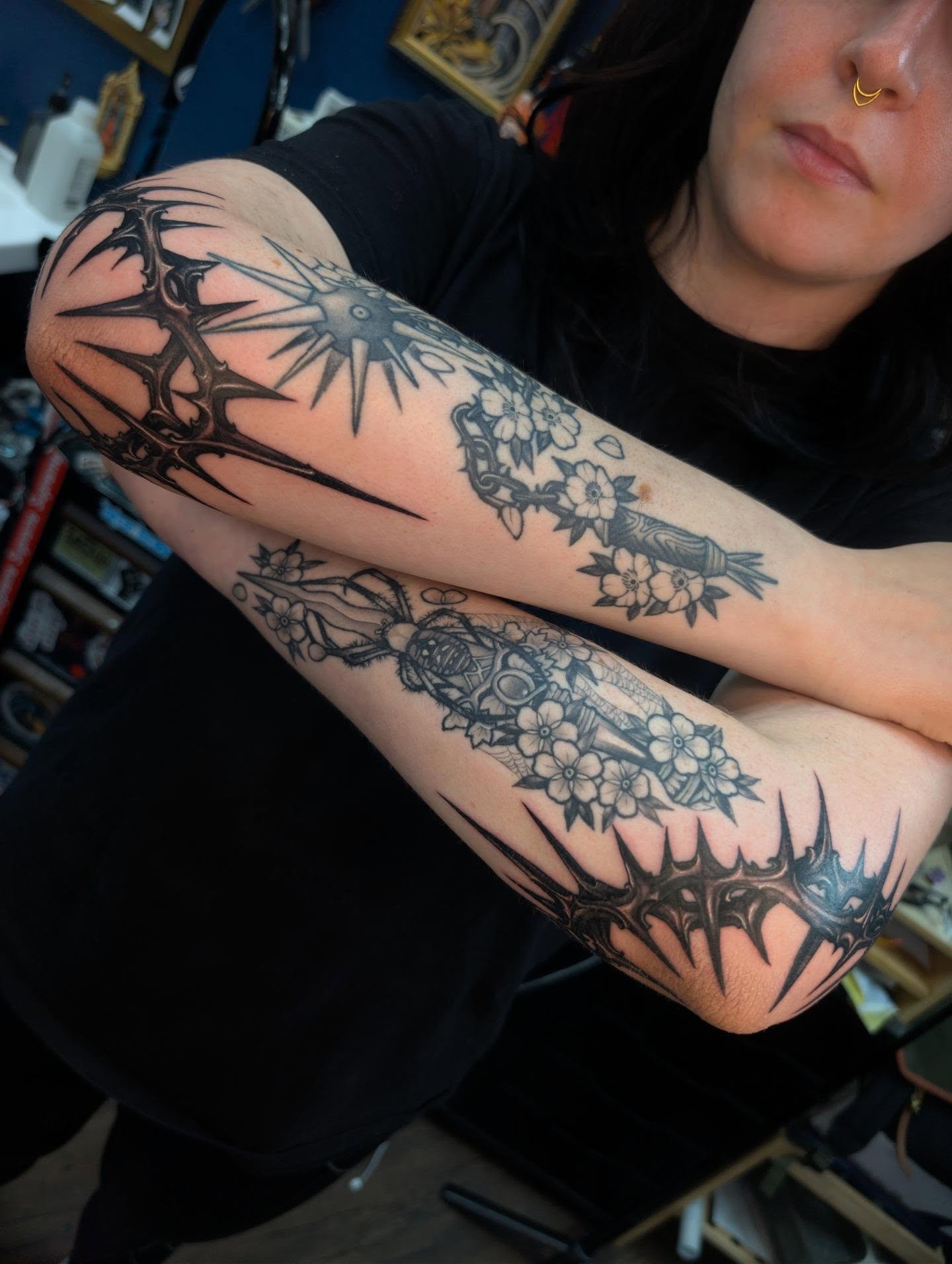 Thorn crown and flowers geometric tattoo on the forearm by 𝑹𝒆𝒚𝒎𝒂𝒓𝒄 𝑫𝒂𝒚𝒂𝒖𝒐𝒏