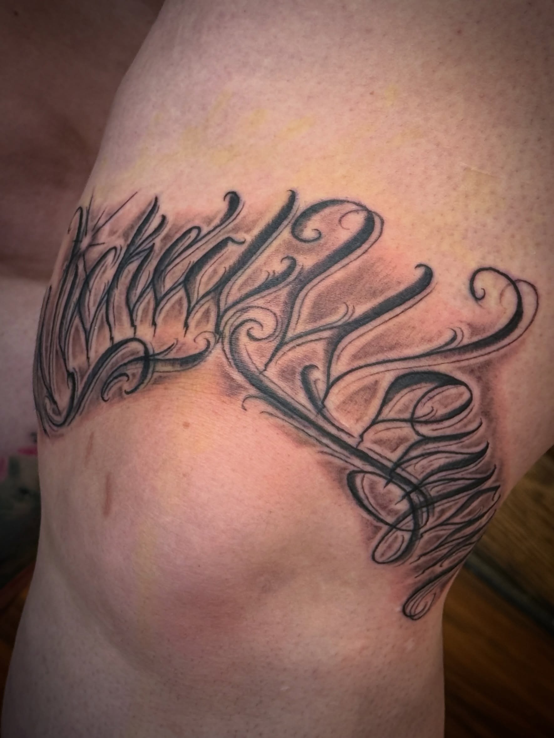 Script lettering lettering script tattoo on the shoulder by Juan Pablo