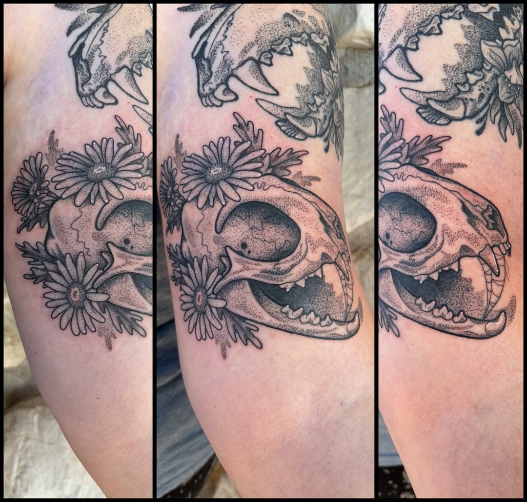 Tattoo by @katie.rosemarytattoos — dotwork, black_and_grey