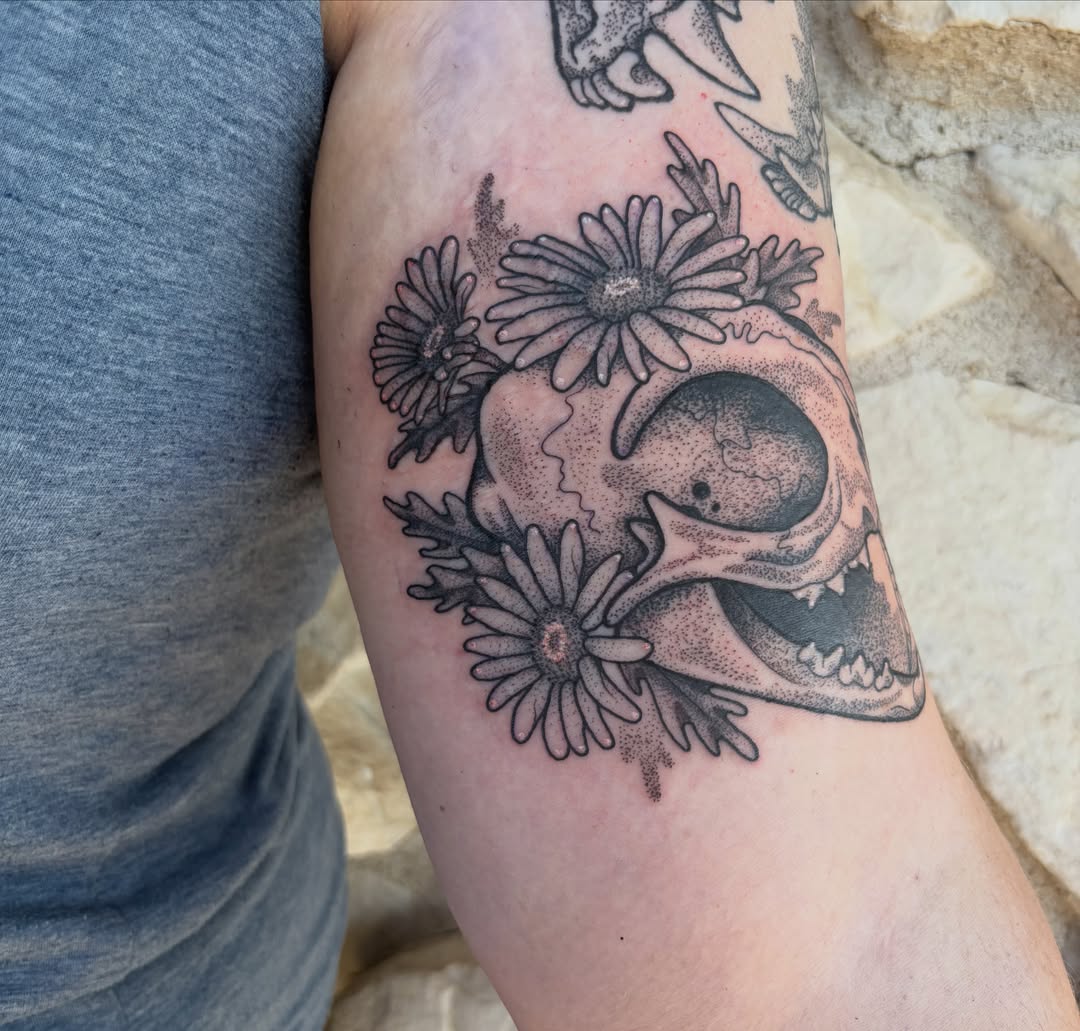 Tattoo by @katie.rosemarytattoos — dotwork, black_and_grey