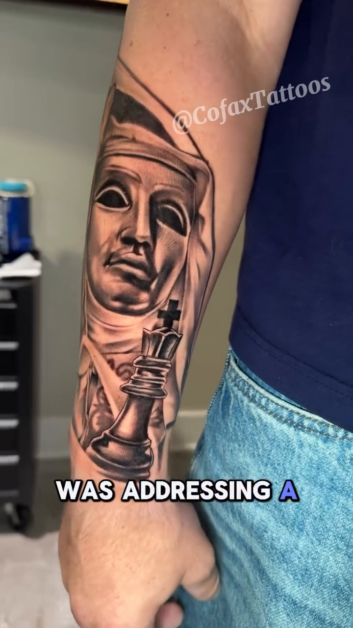 Mask and chess piece realism tattoo by Visionary🌌