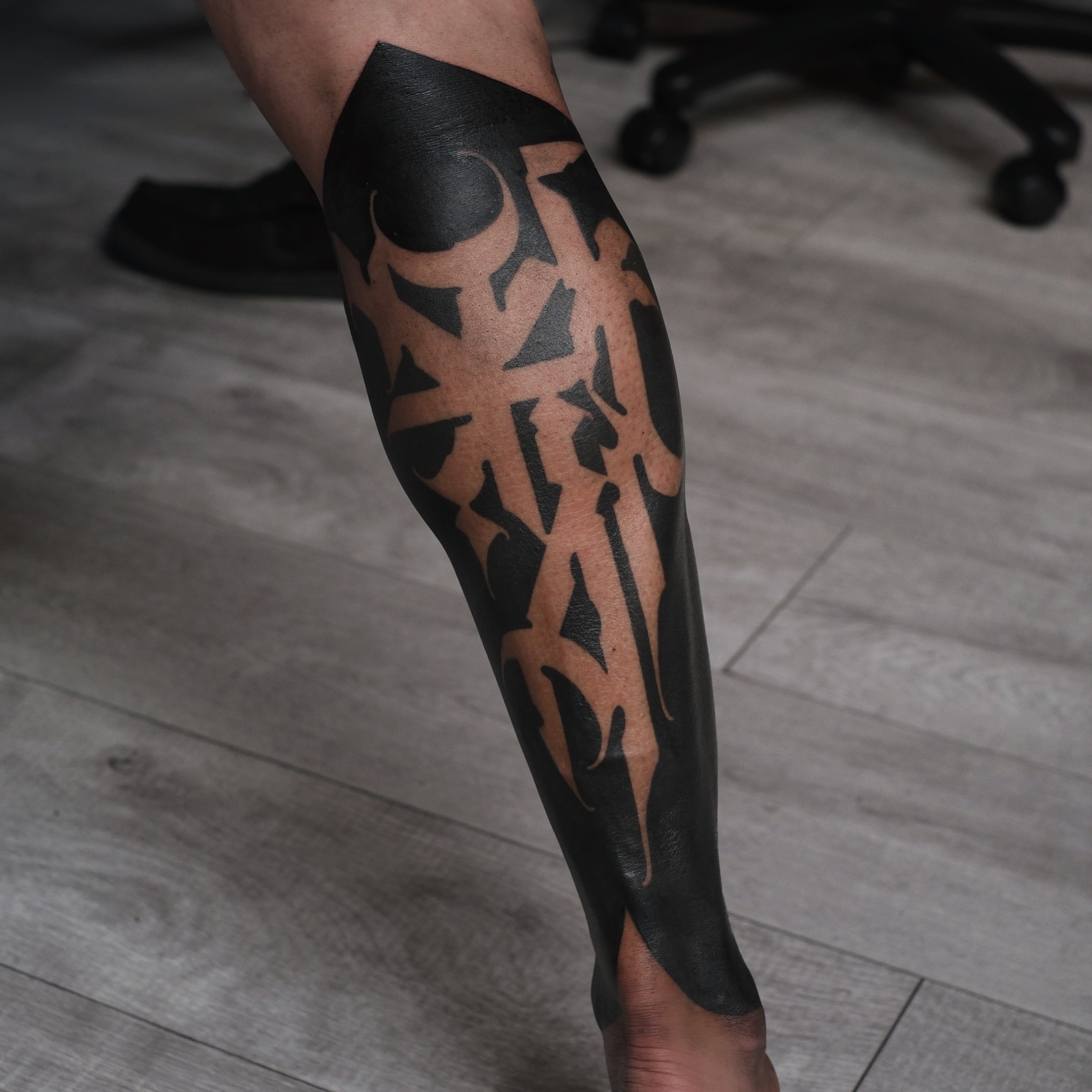 Tribal design tribal tattoo on the calf by Zlata