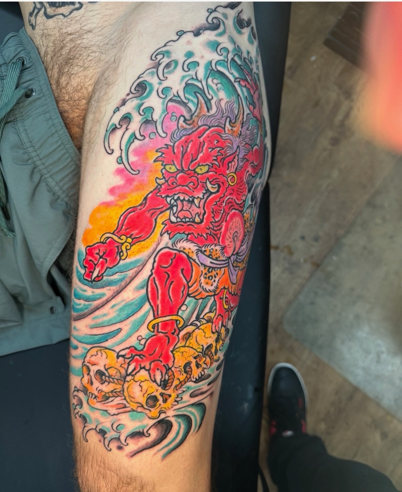 Demon japanese irezumi tattoo on the forearm by Tim Lehi, Oakland, California