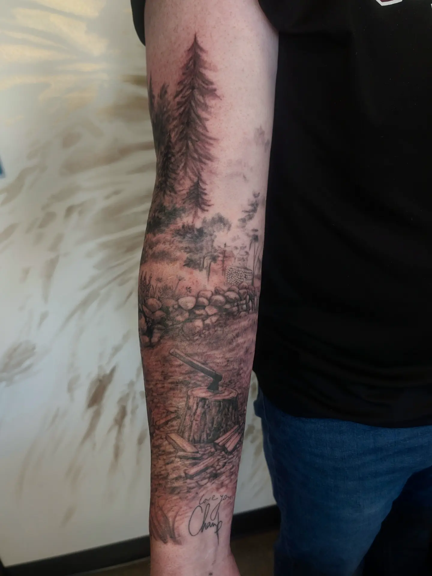 Forest scene realism tattoo on the forearm by 💎 Neon