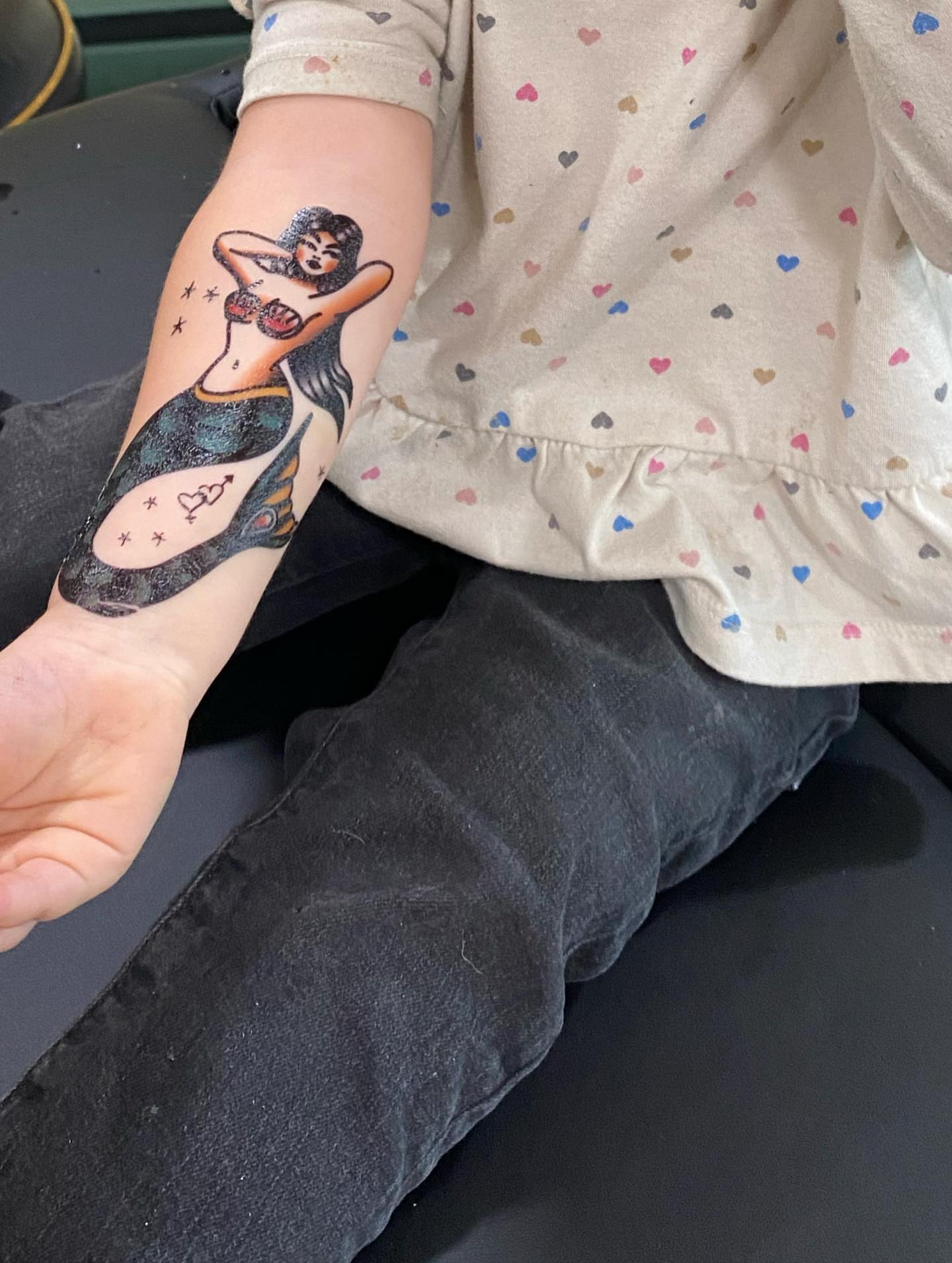 Mermaid American traditional tattoo on the forearm by adrienne mae ❀